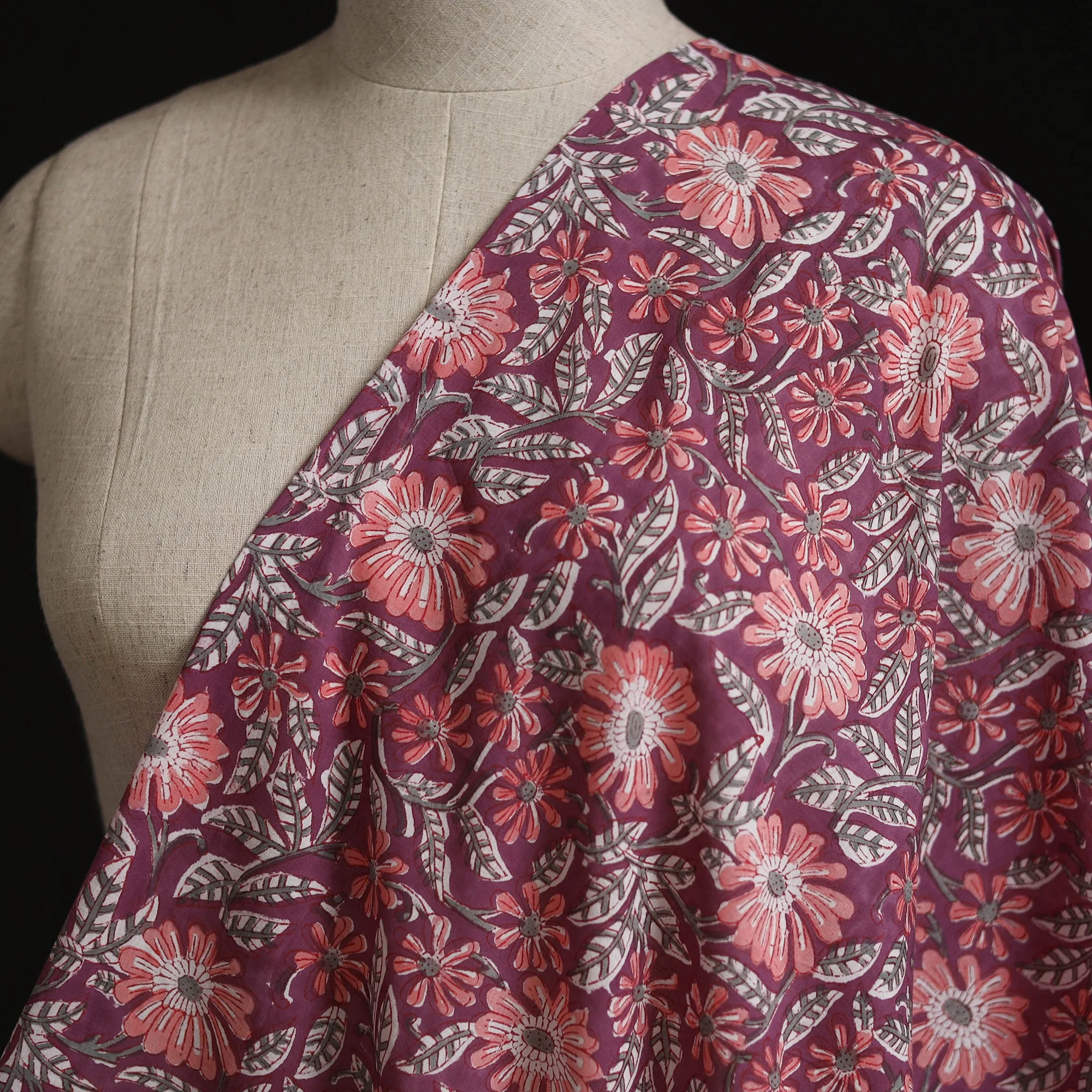 Purple - Cotton Hand Block Sanganeri Print Fabric 24 - Image 2