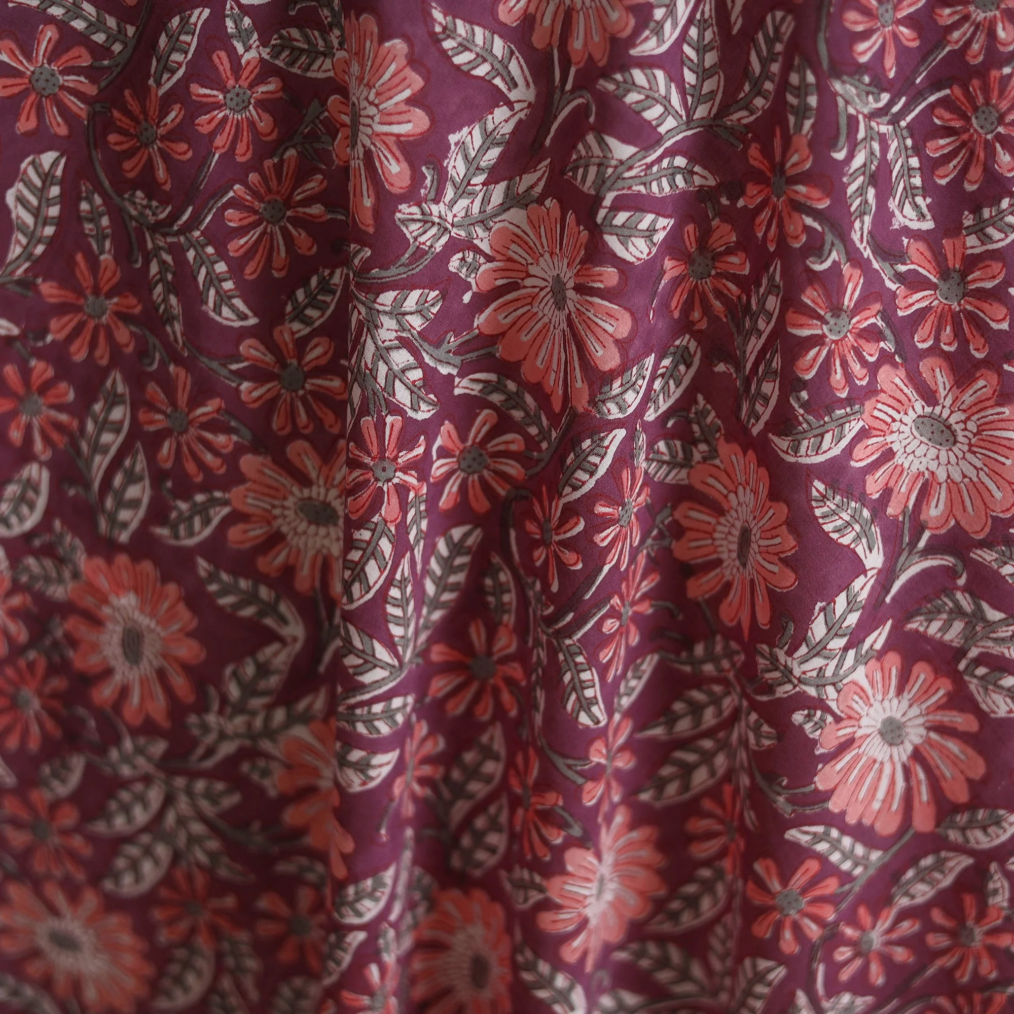 Purple - Cotton Hand Block Sanganeri Print Fabric 24 - Image 3