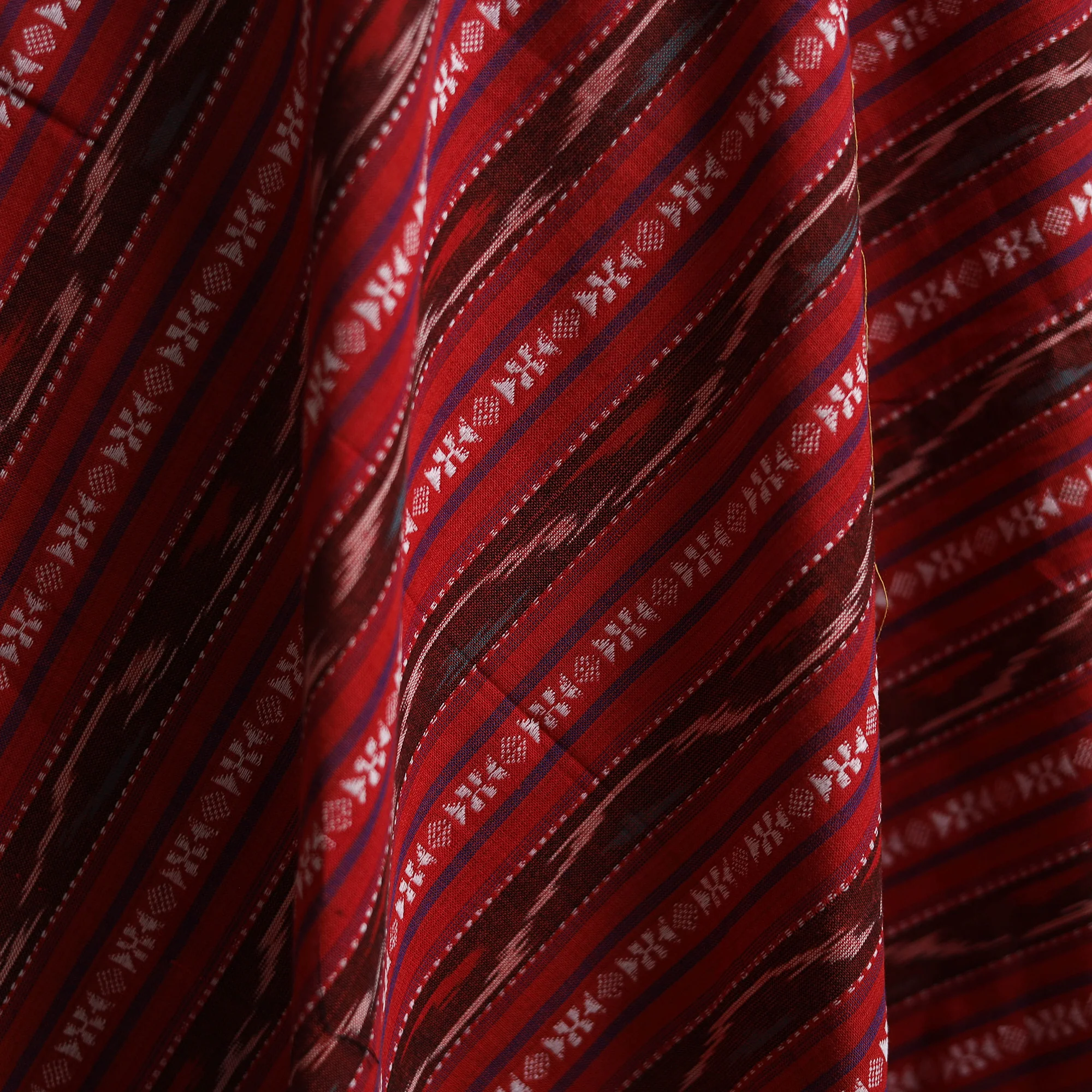 Red - Cotton Pochampally Dabi Ikat Fabric 06 - Image 3
