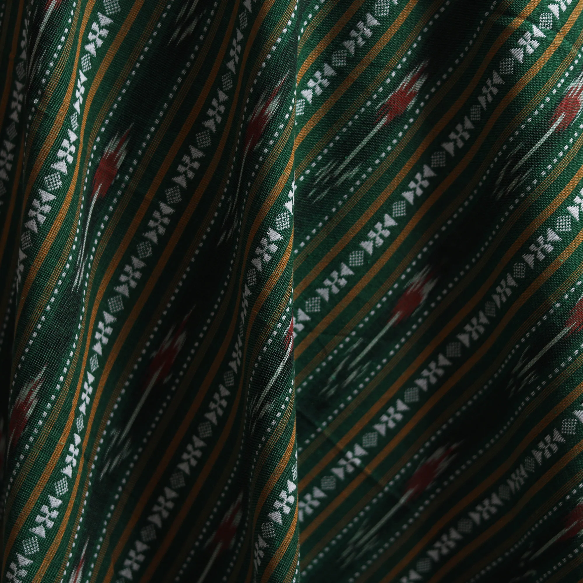 Green - Cotton Pochampally Dabi Ikat Fabric 07 - Image 3