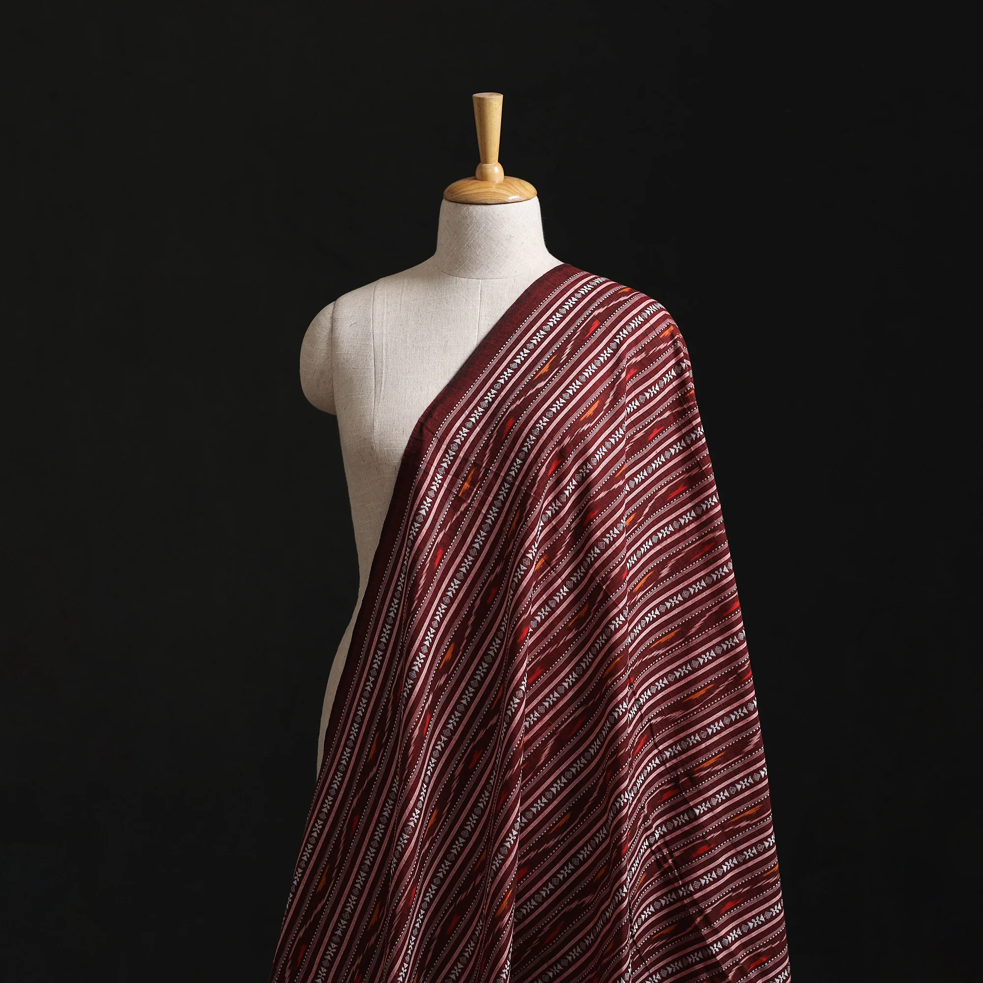 Maroon - Cotton Pochampally Dabi Ikat Fabric 15