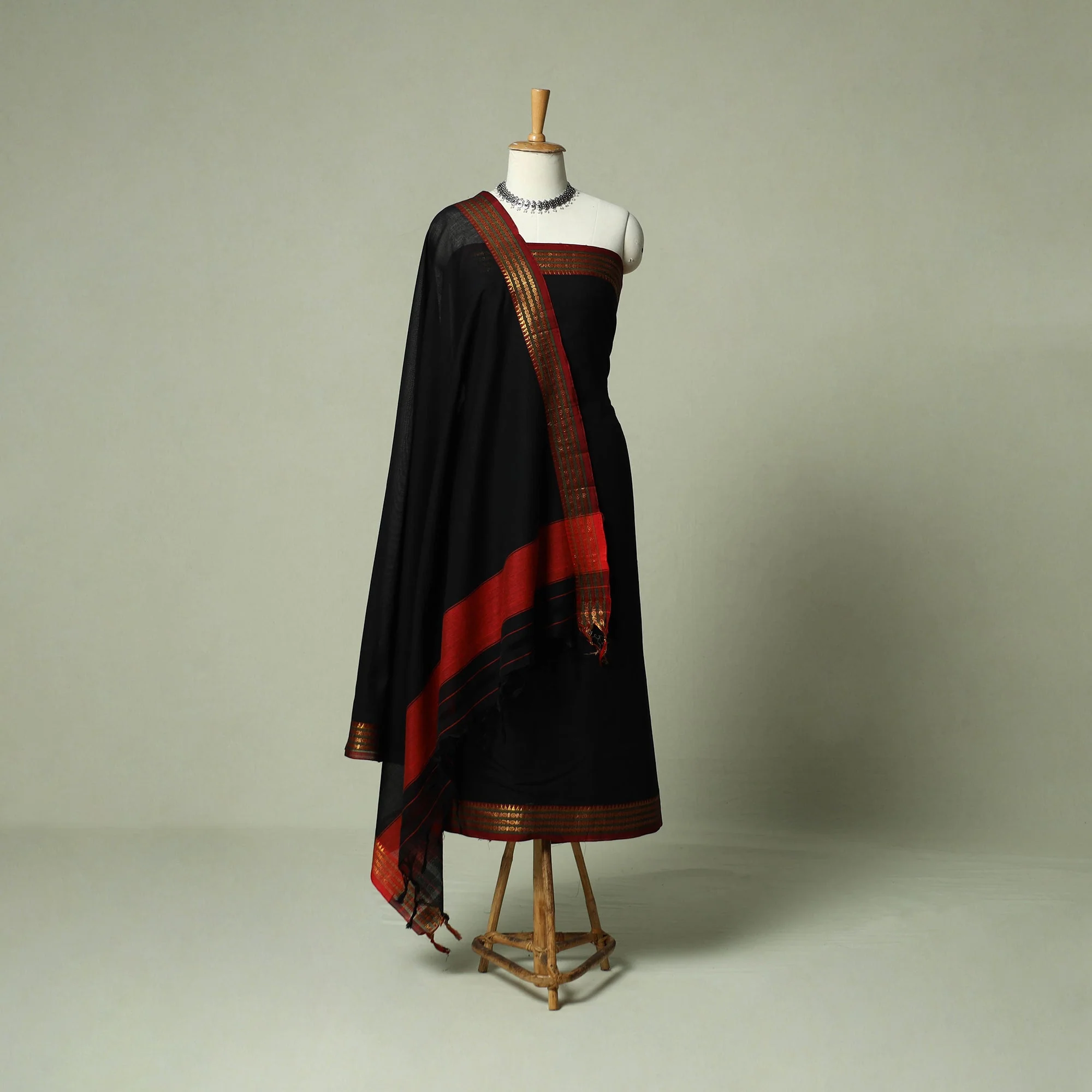 Black - Dharwad Cotton 3pc Unstitched Dress Material Suit Set 15