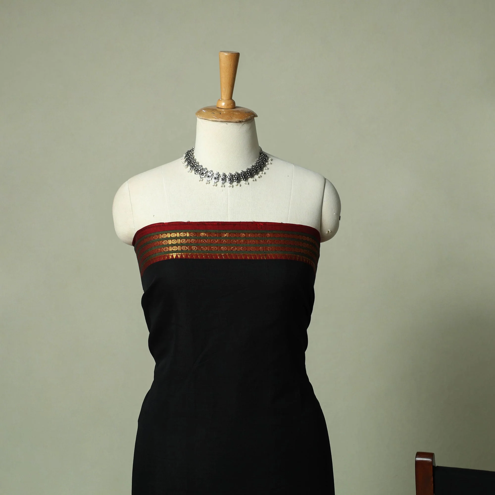 Black - Dharwad Cotton 3pc Unstitched Dress Material Suit Set 15 - Image 3