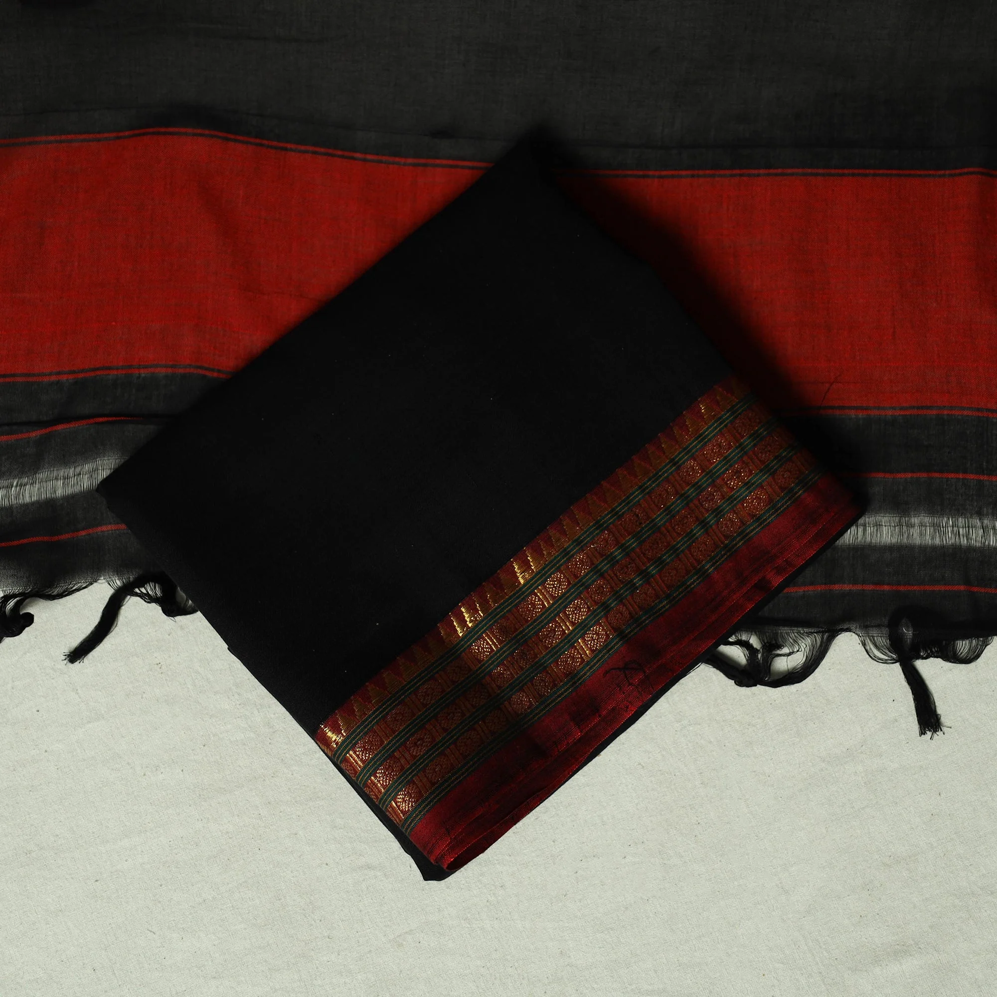 Black - Dharwad Cotton 3pc Unstitched Dress Material Suit Set 15 - Image 5