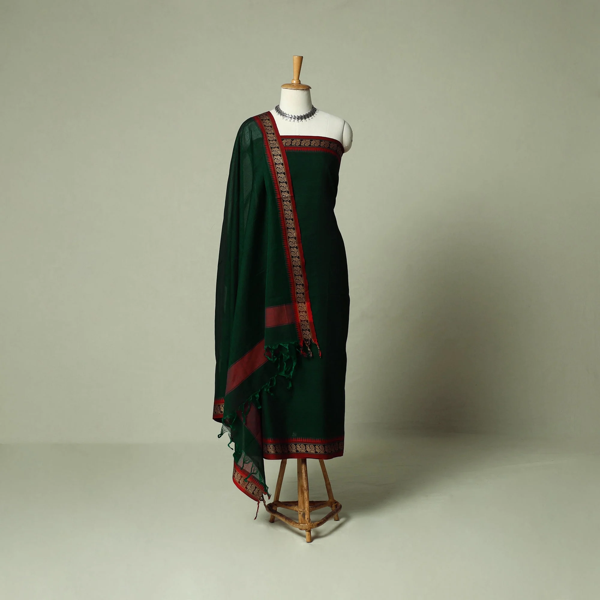 Green - Dharwad Cotton 3pc Unstitched Dress Material Suit Set 24