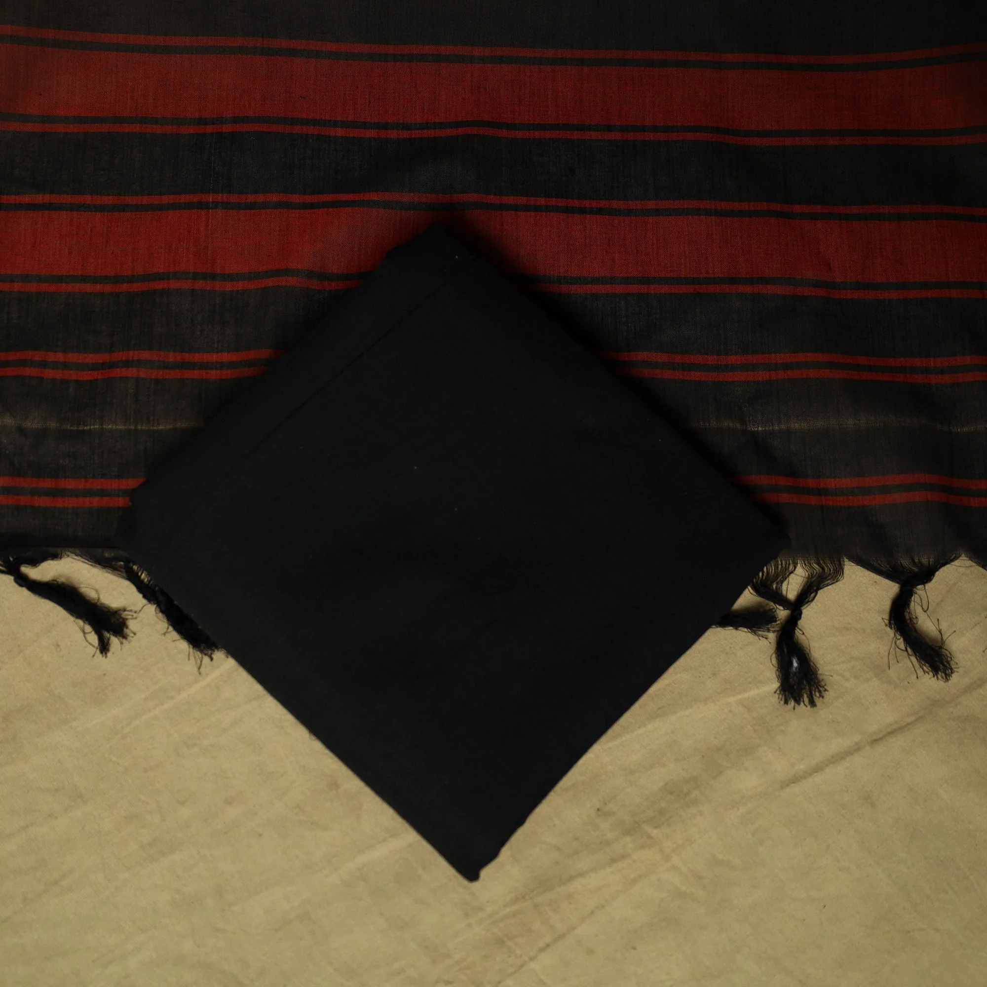 Black - Dharwad Cotton 3pc Unstitched Dress Material with Border 104 - Image 5