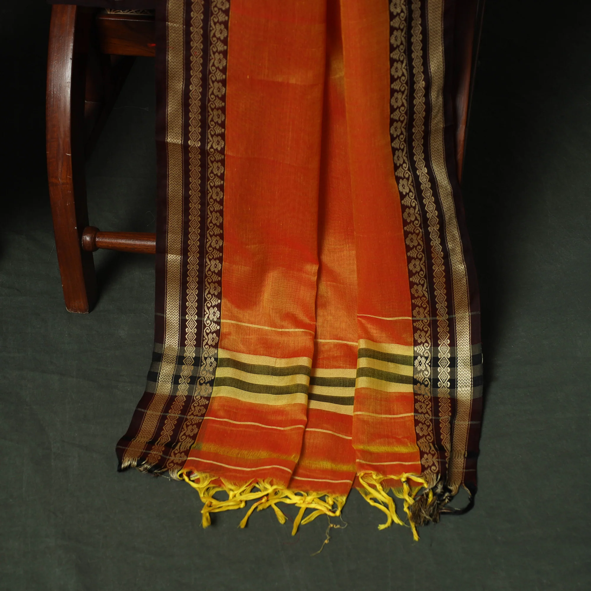 Orange - Dharwad Woven Mercerised Cotton 3pc Unstitched Dress Material Suit Set 01 - Image 4