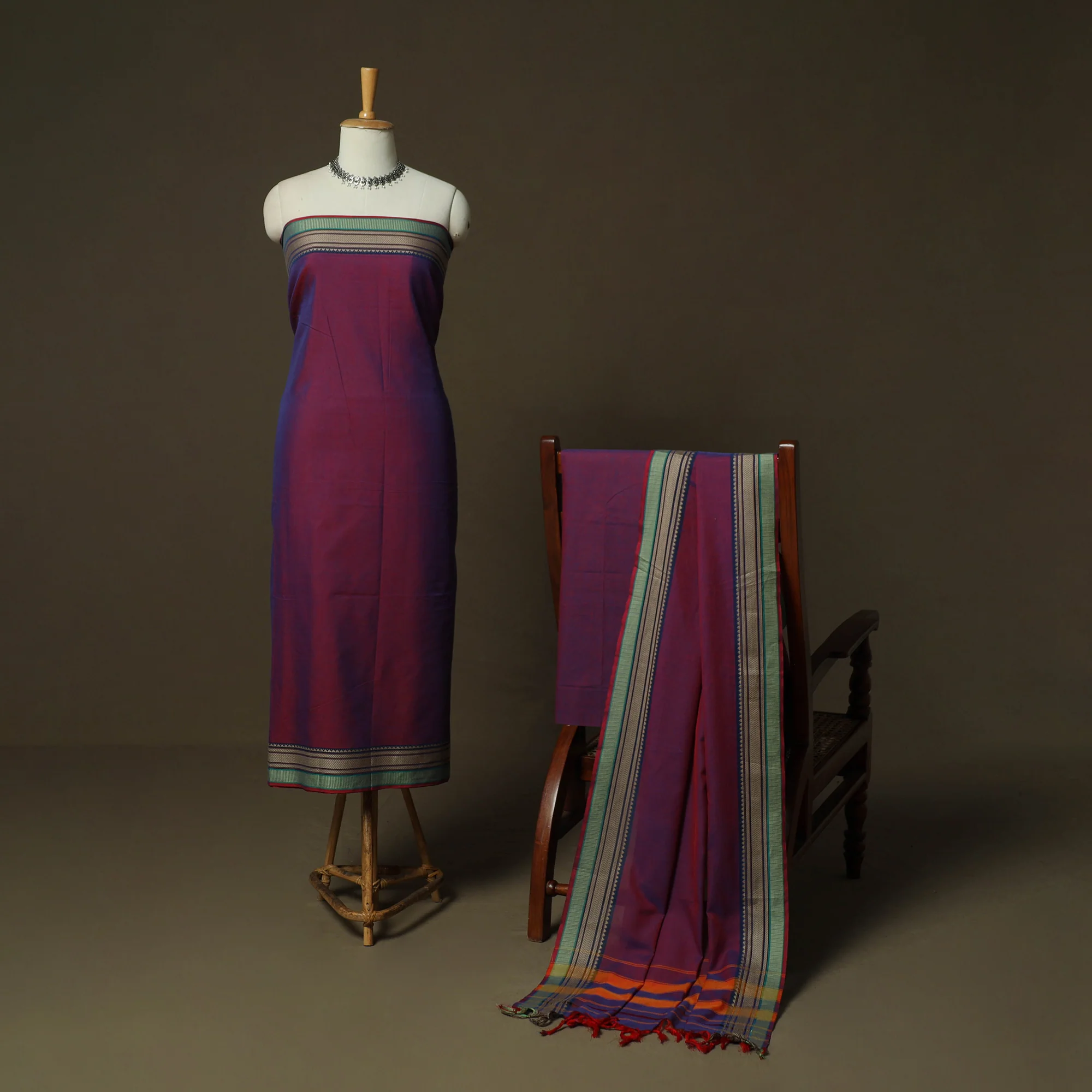 Dharwad Woven Cotton 3pc Unstitched Dress Material Suit Set 06 - Image 2