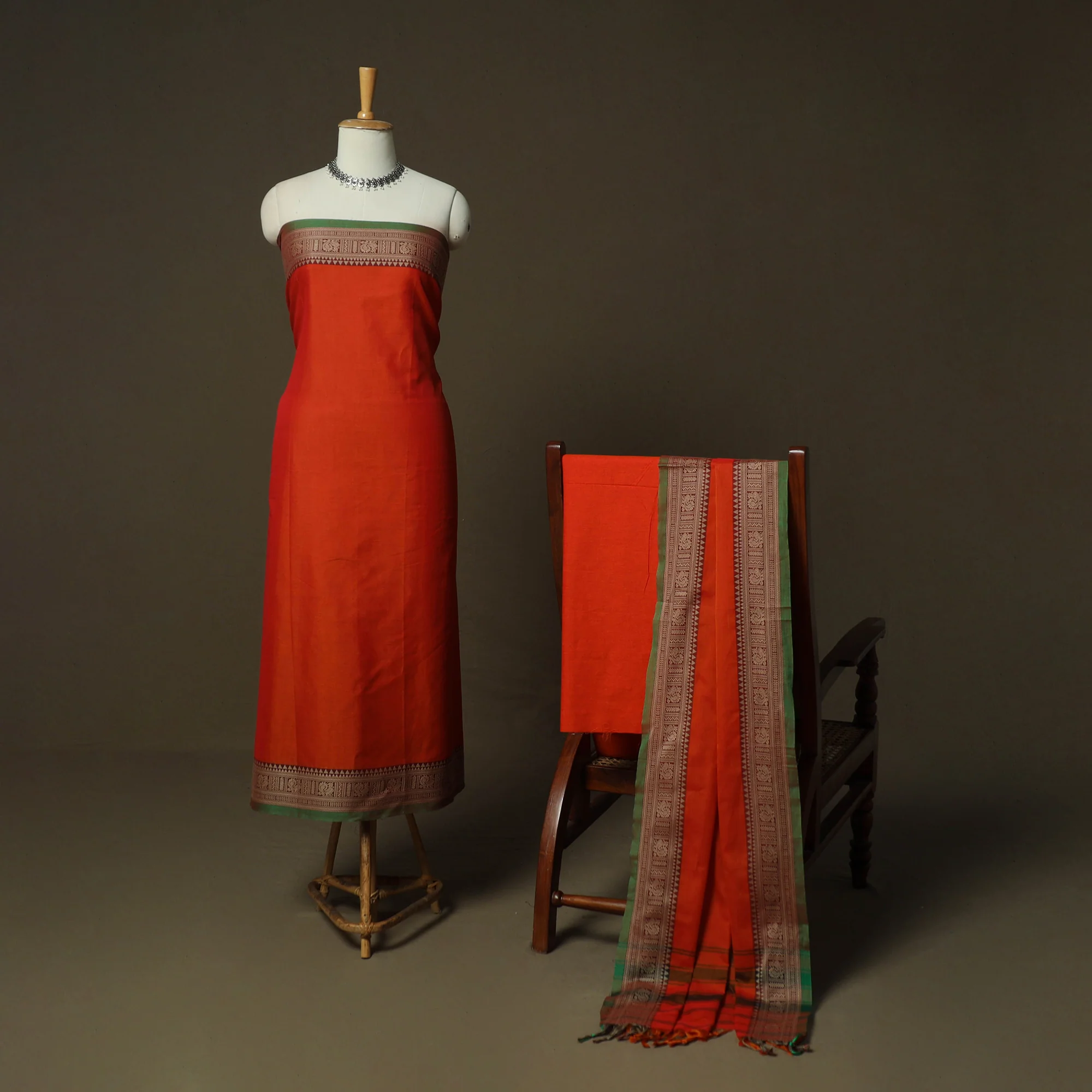 Dharwad Woven Cotton 3pc Unstitched Dress Material Suit Set 12 - Image 2