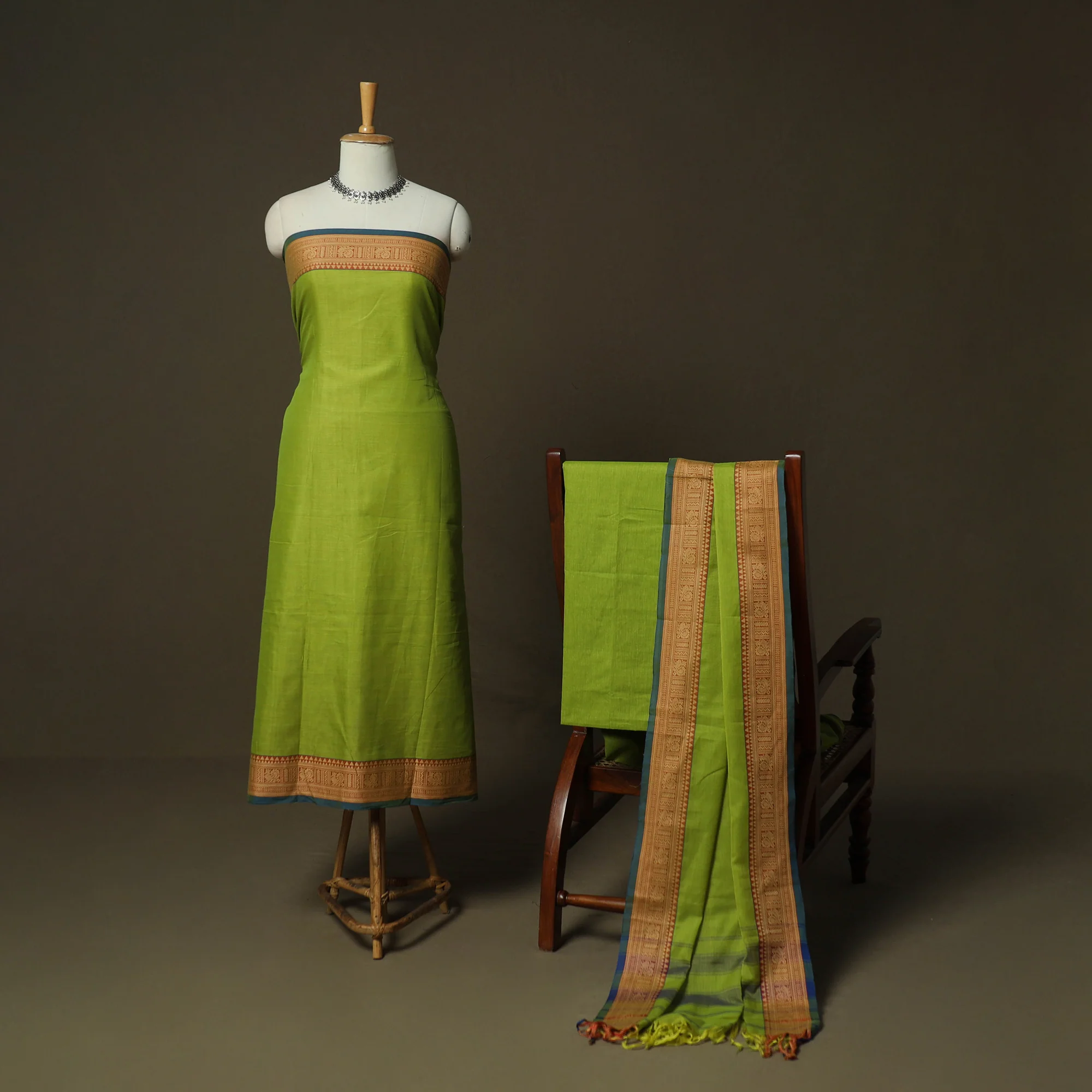 Dharwad Woven Cotton 3pc Unstitched Dress Material Suit Set 16 - Image 2