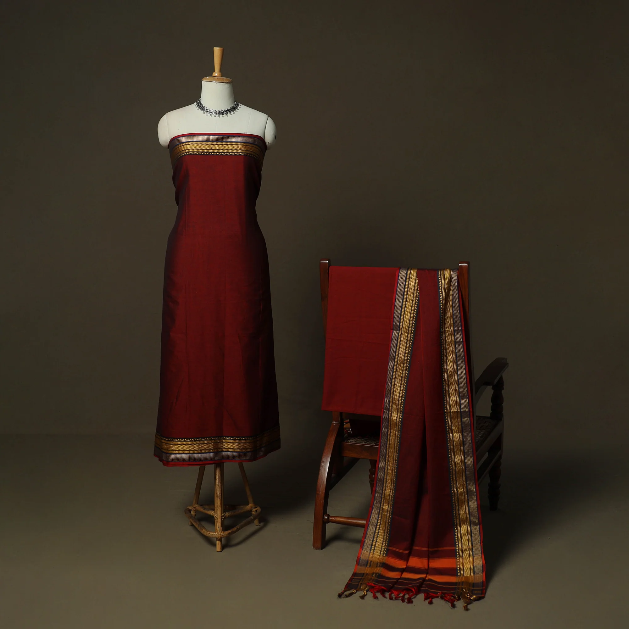 Dharwad Woven Cotton 3pc Unstitched Dress Material Suit Set 17 - Image 2