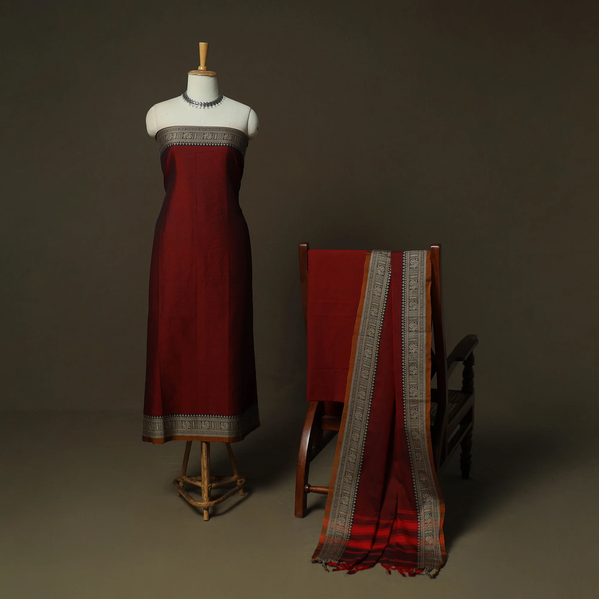 Dharwad Woven Cotton 3pc Unstitched Dress Material Suit Set 18 - Image 2