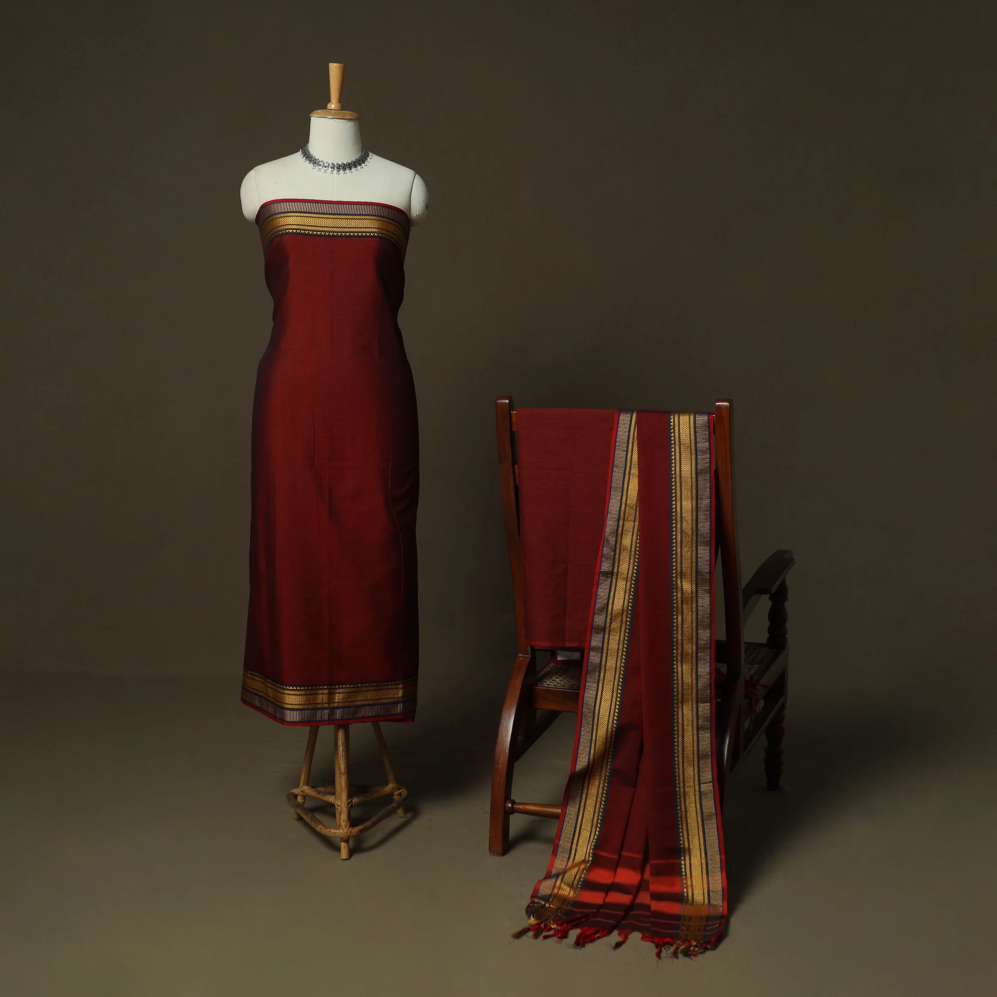 Dharwad Woven Cotton 3pc Unstitched Dress Material Suit Set 19 - Image 2