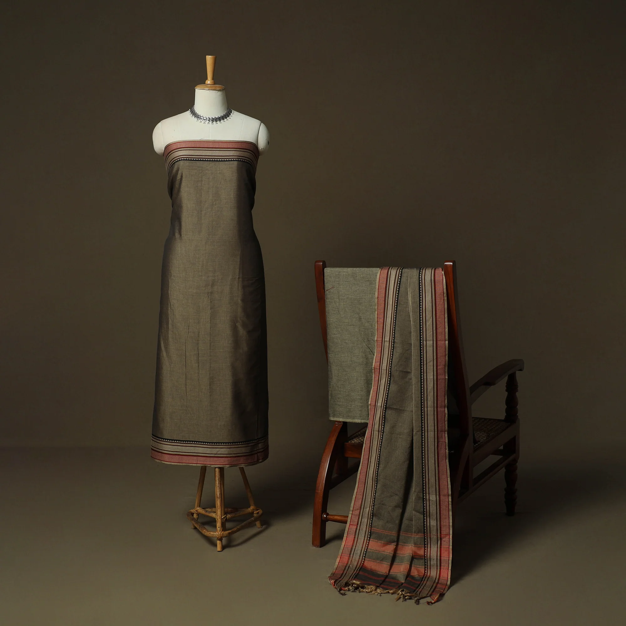 Dharwad Woven Cotton 3pc Unstitched Dress Material Suit Set 22 - Image 2
