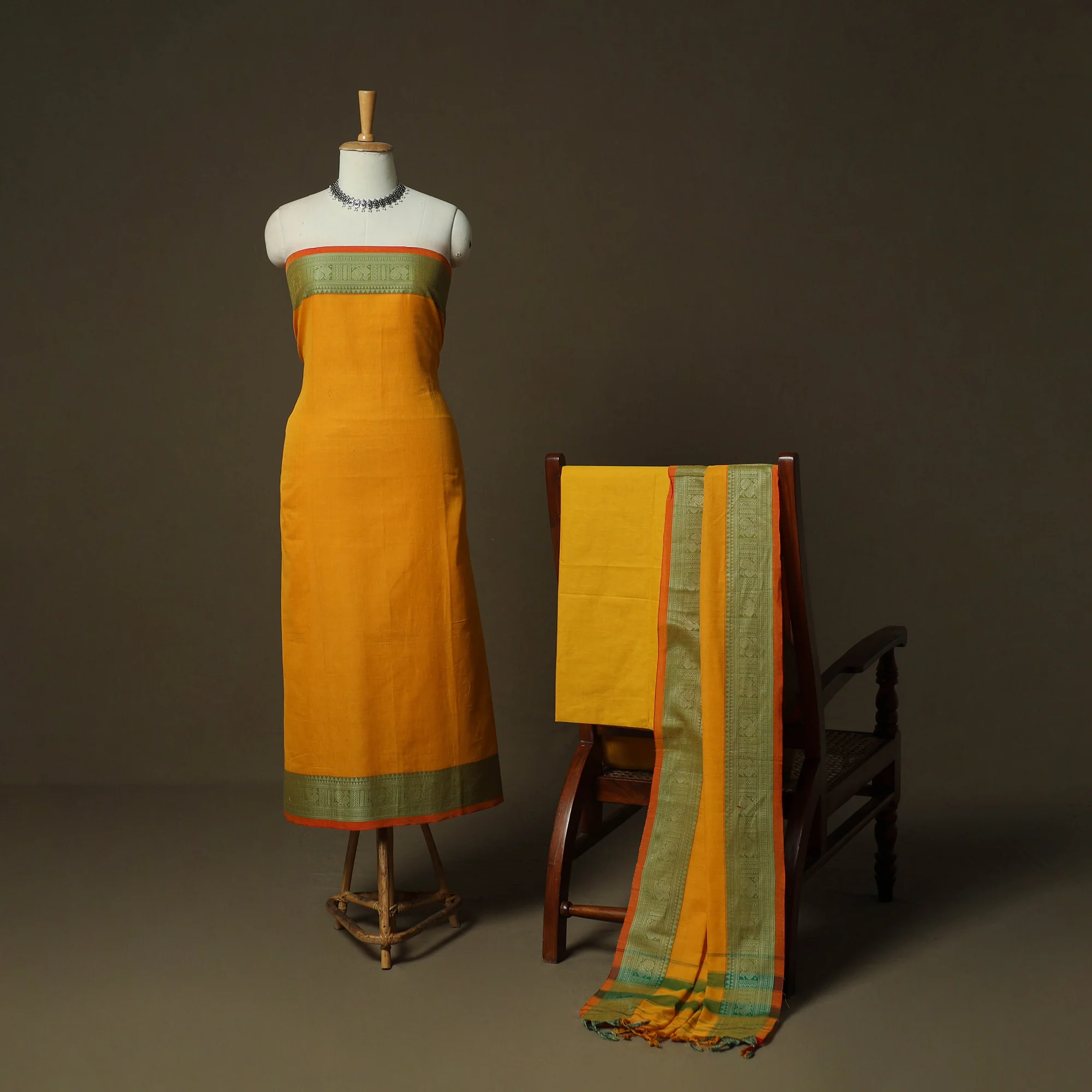 Dharwad Woven Cotton 3pc Unstitched Dress Material Suit Set 26 - Image 2