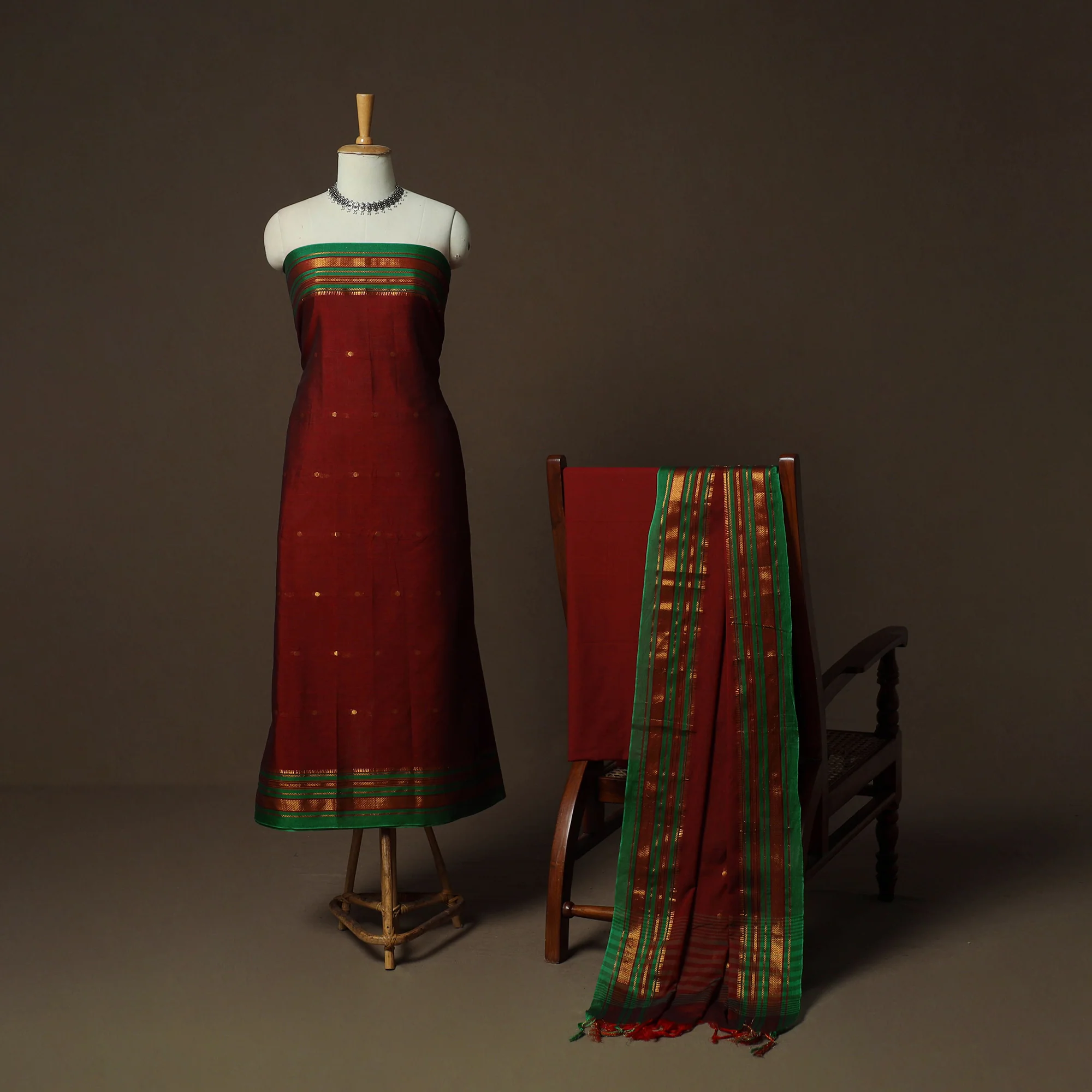 Dharwad Woven Cotton 3pc Unstitched Dress Material Suit Set 27 - Image 2