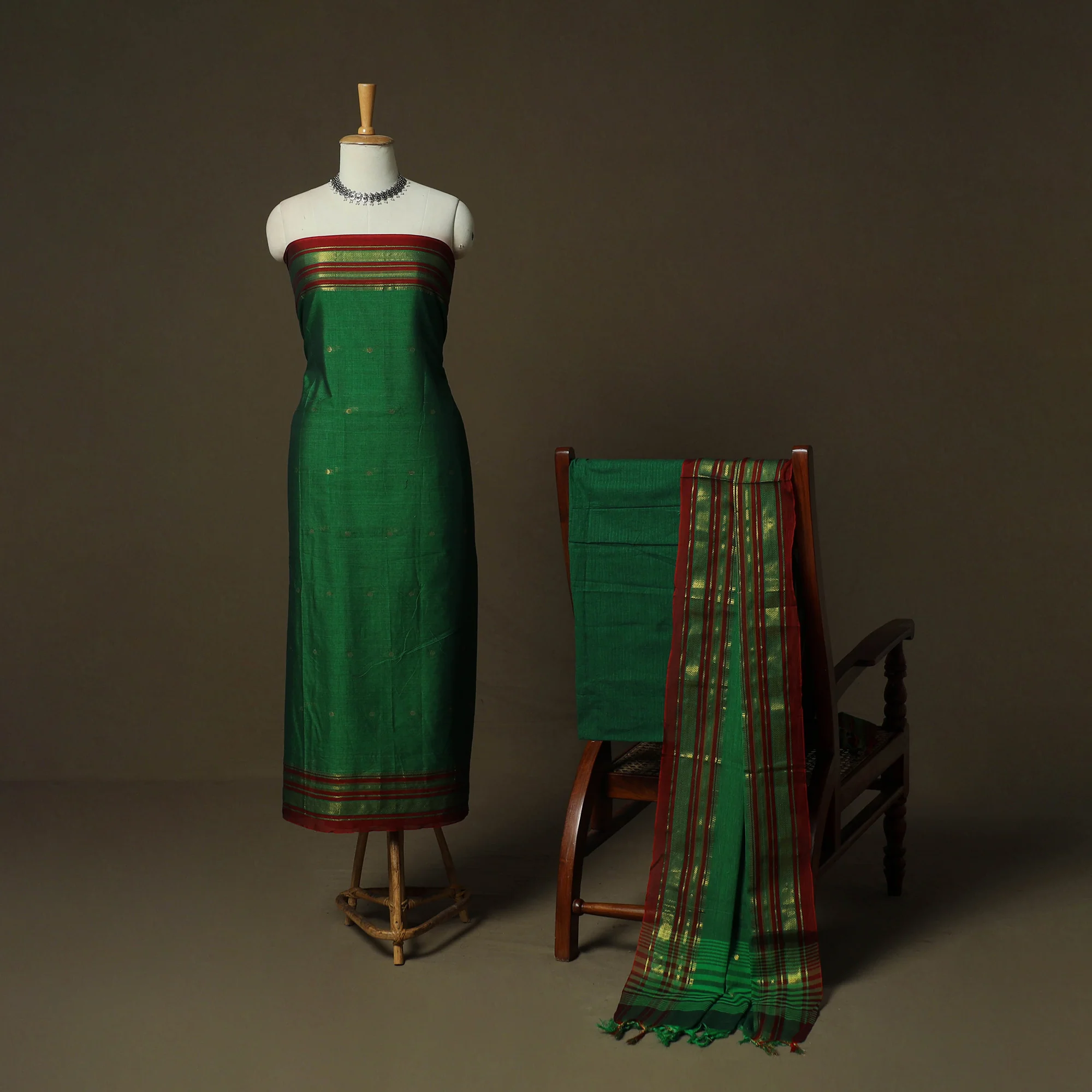 Dharwad Woven Cotton 3pc Unstitched Dress Material Suit Set 28 - Image 2