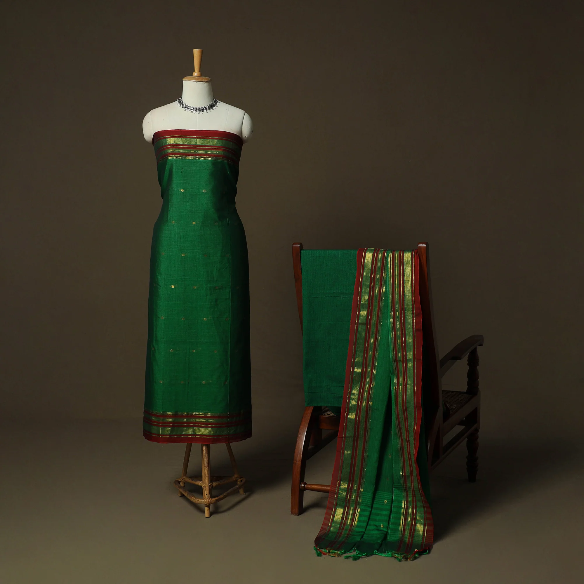 Dharwad Woven Cotton 3pc Unstitched Dress Material Suit Set 31 - Image 2