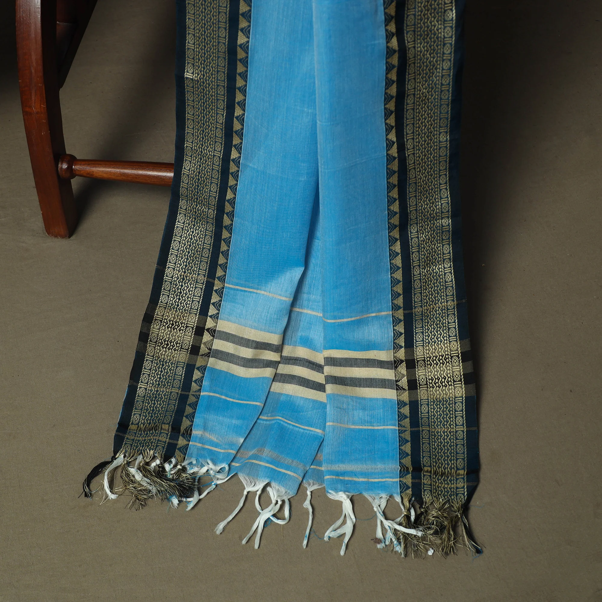 Blue - Dharwad Woven Mercerised Cotton 3pc Unstitched Dress Material Suit Set 01 - Image 4