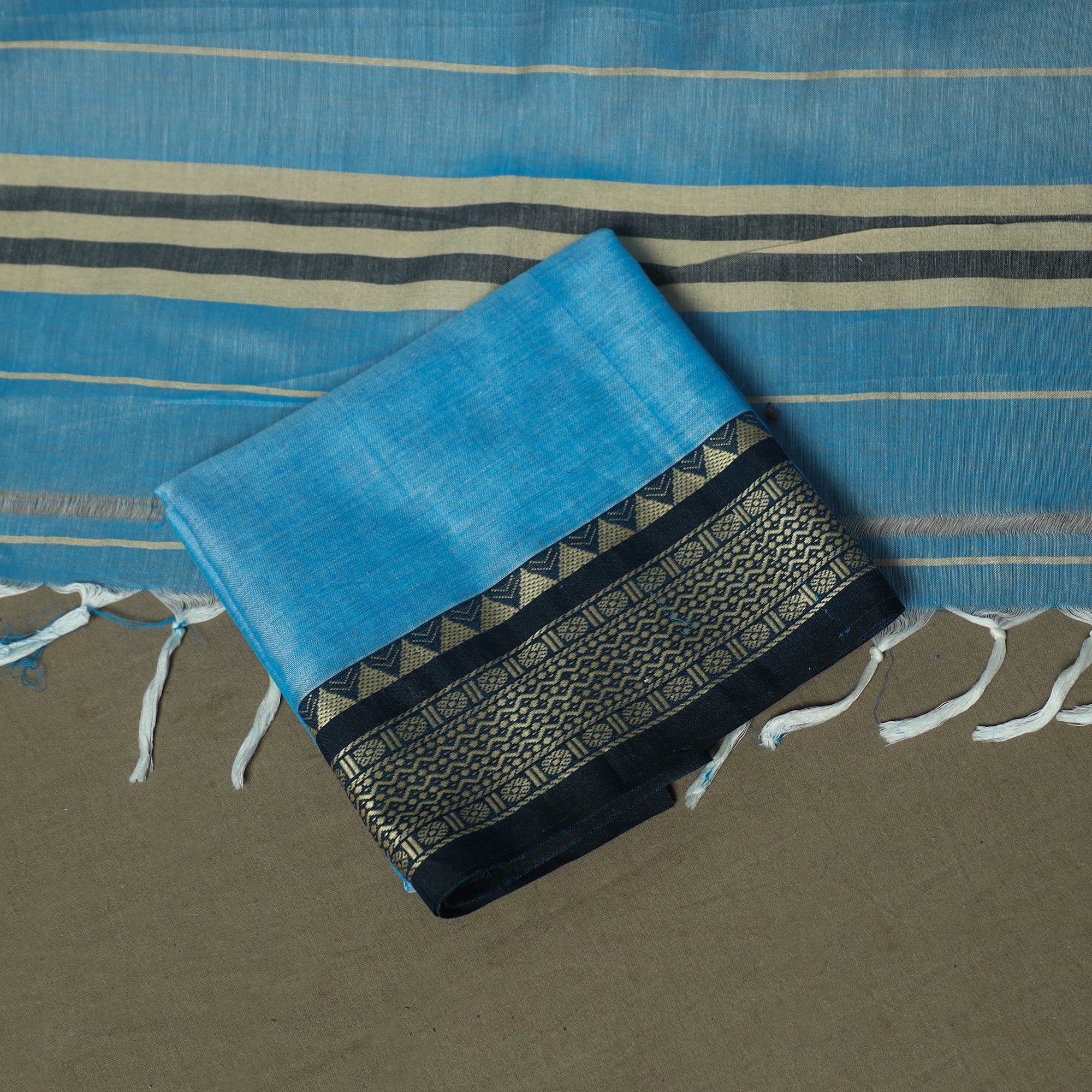 Blue - Dharwad Woven Mercerised Cotton 3pc Unstitched Dress Material Suit Set 01 - Image 5