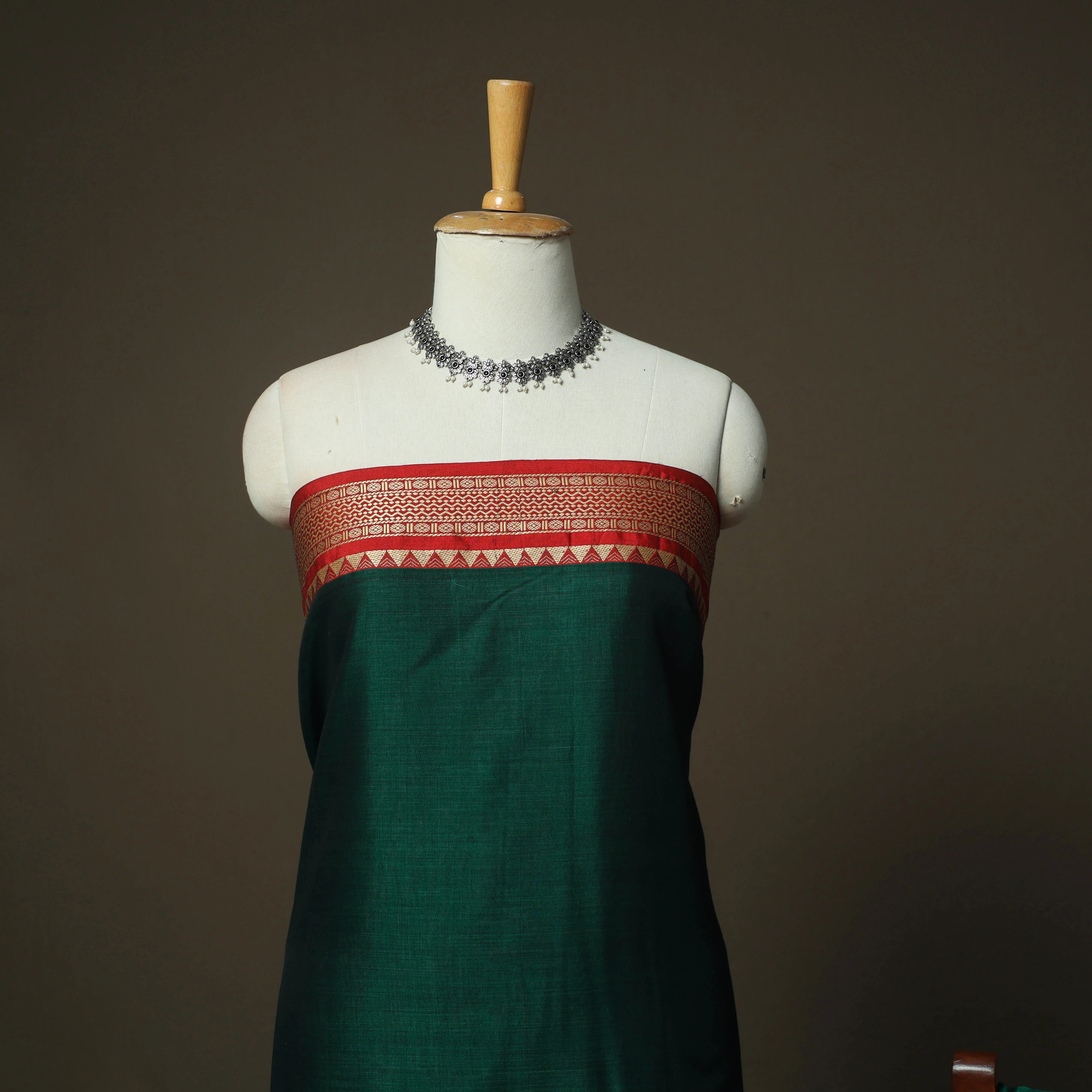 Green - Dharwad Woven Mercerised Cotton 3pc Unstitched Dress Material Suit Set 03 - Image 3