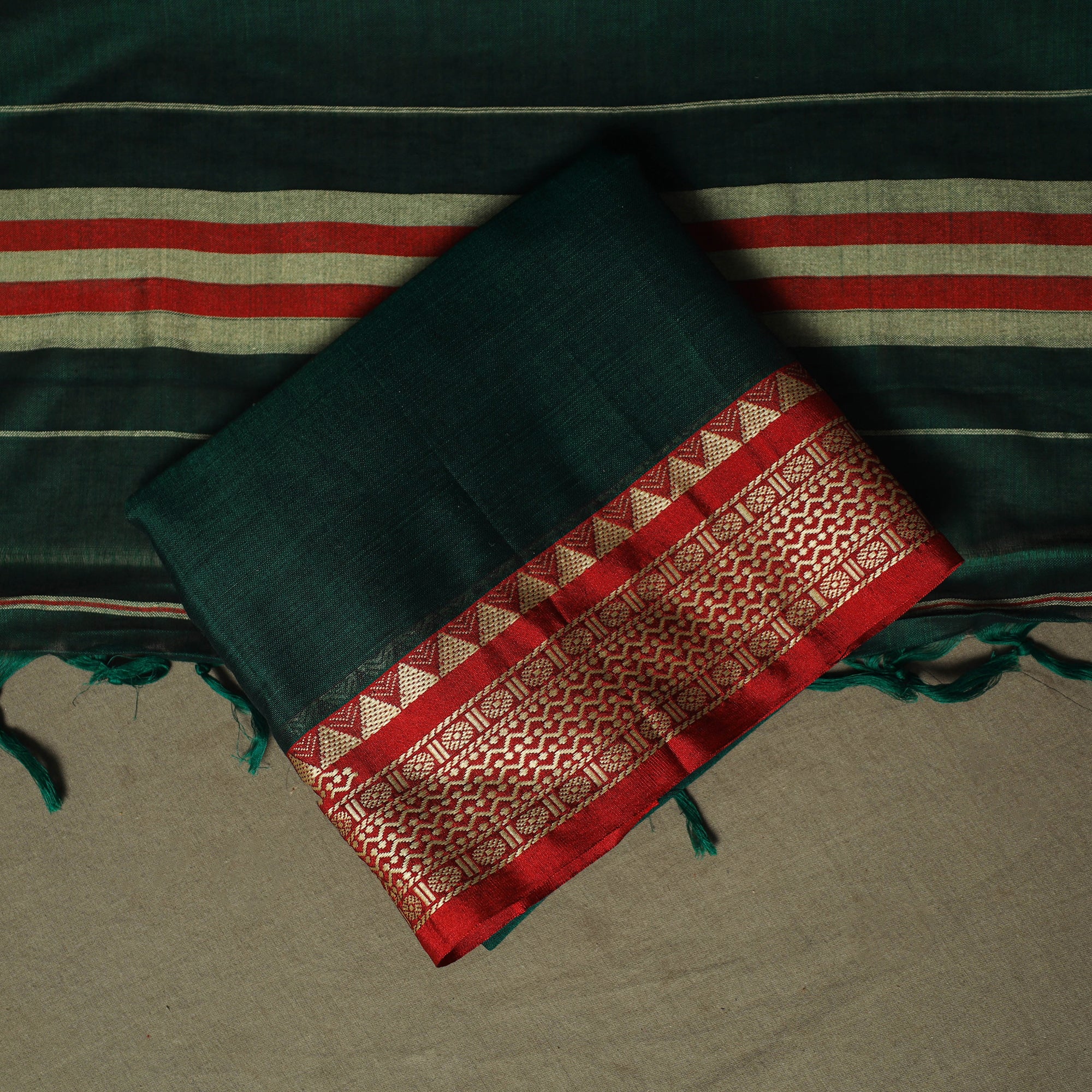 Green - Dharwad Woven Mercerised Cotton 3pc Unstitched Dress Material Suit Set 03 - Image 5