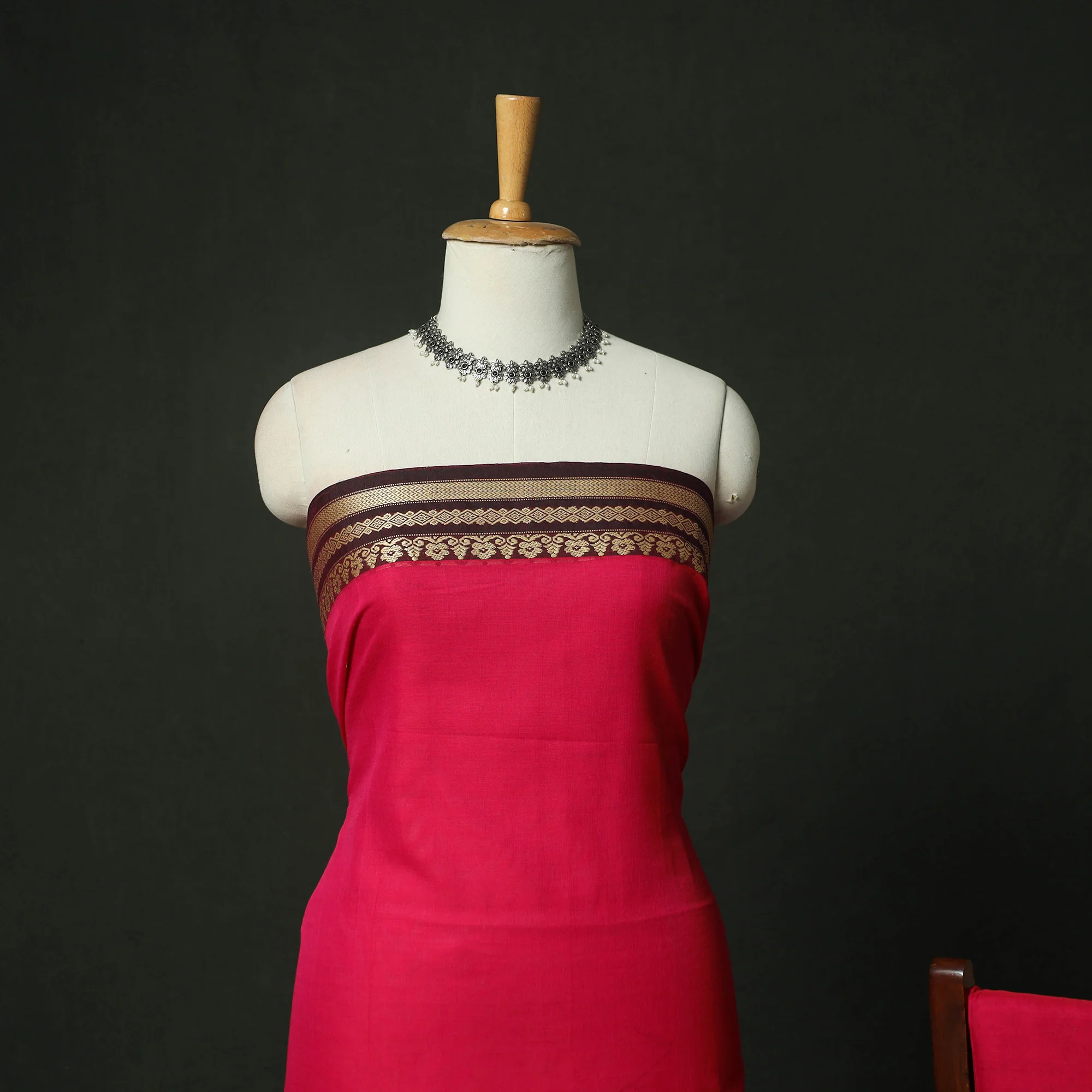 Red - Dharwad Woven Mercerised Cotton 3pc Unstitched Dress Material Suit Set 04 - Image 3