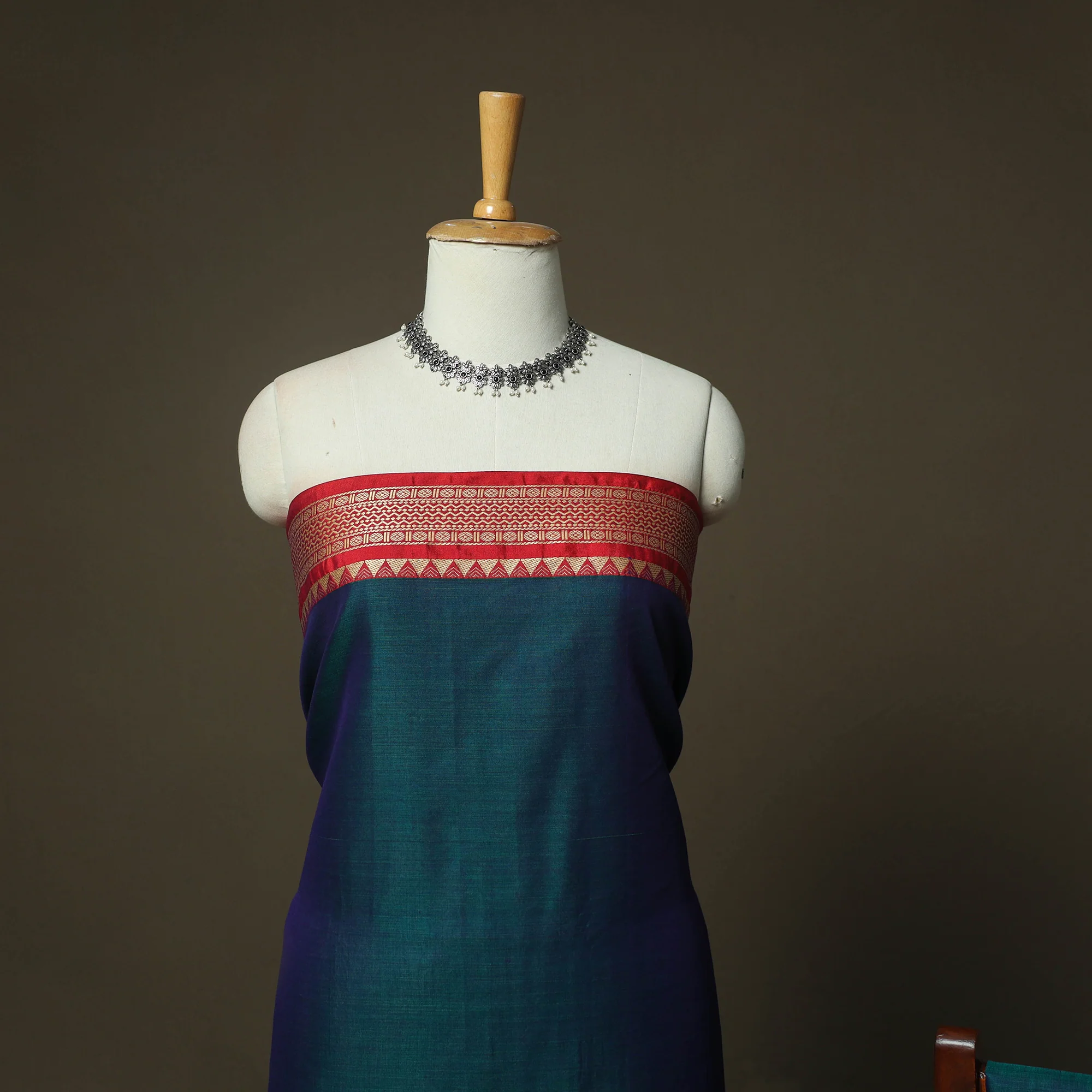 Green - Dharwad Woven Mercerised Cotton 3pc Unstitched Dress Material Suit Set 04 - Image 3