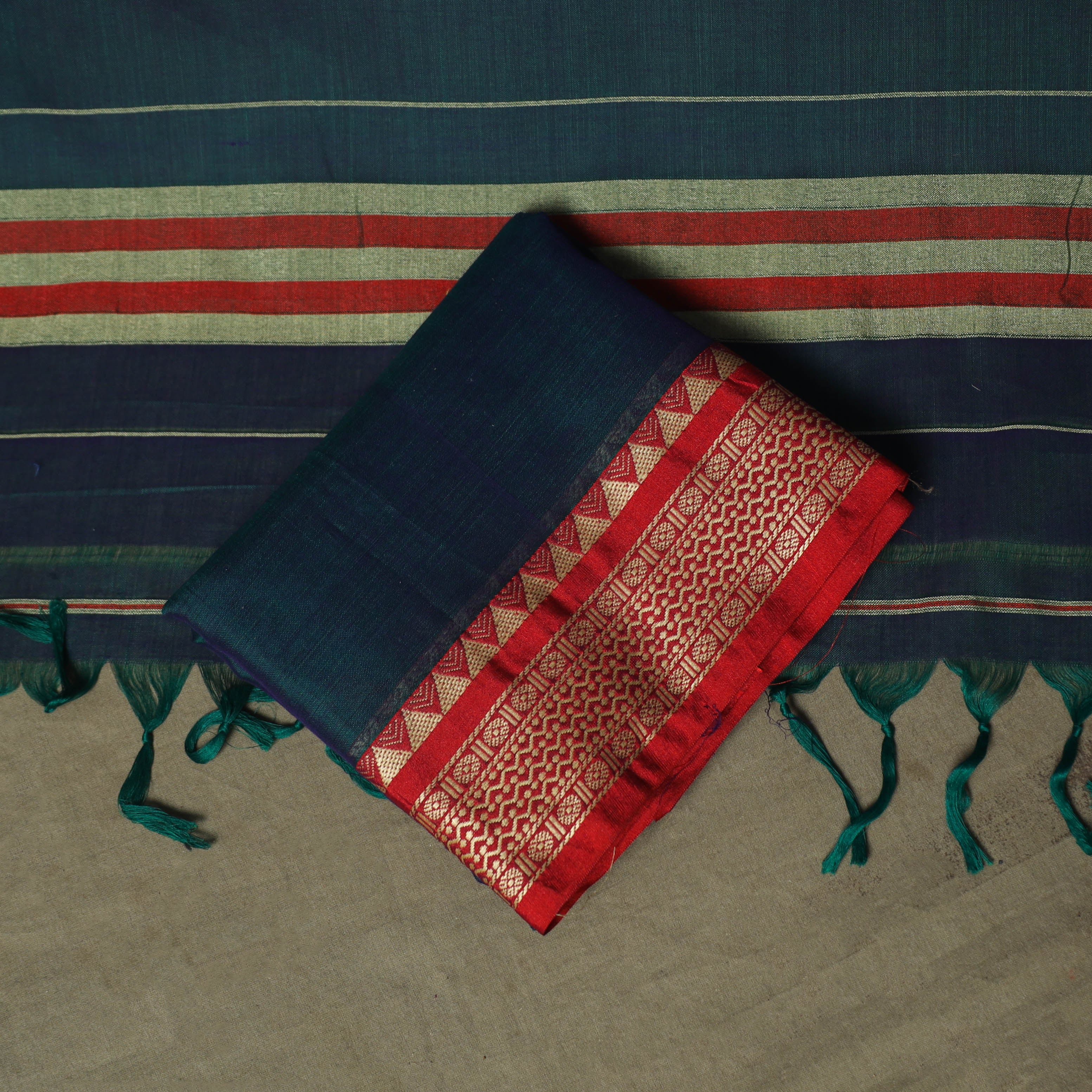Green - Dharwad Woven Mercerised Cotton 3pc Unstitched Dress Material Suit Set 04 - Image 5