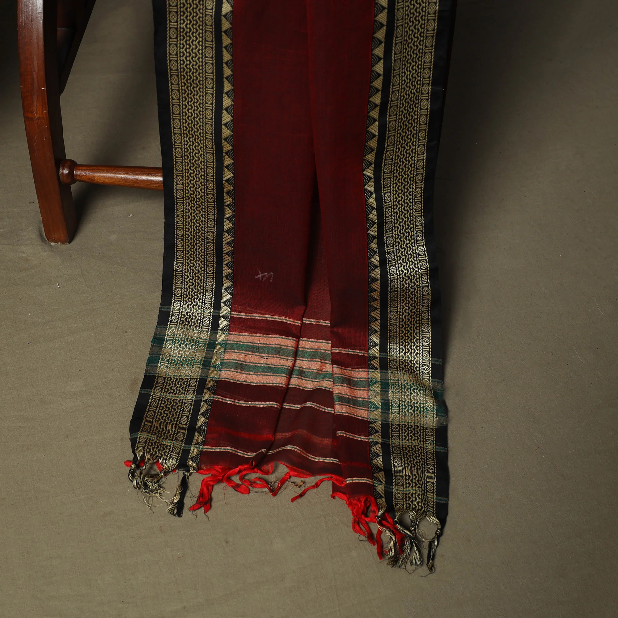 Maroon - Dharwad Woven Mercerised Cotton 3pc Unstitched Dress Material Suit Set 05 - Image 4