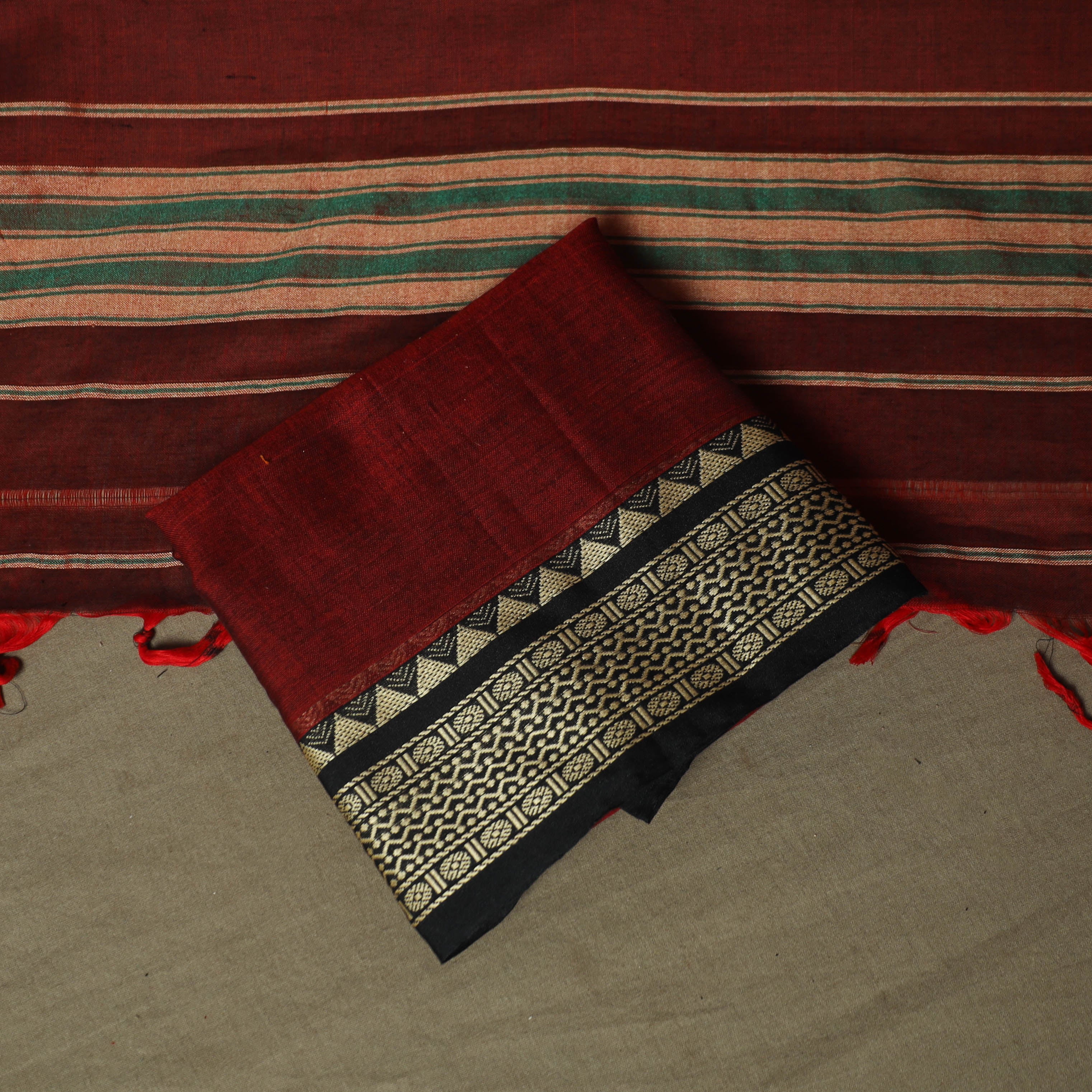 Maroon - Dharwad Woven Mercerised Cotton 3pc Unstitched Dress Material Suit Set 05 - Image 5