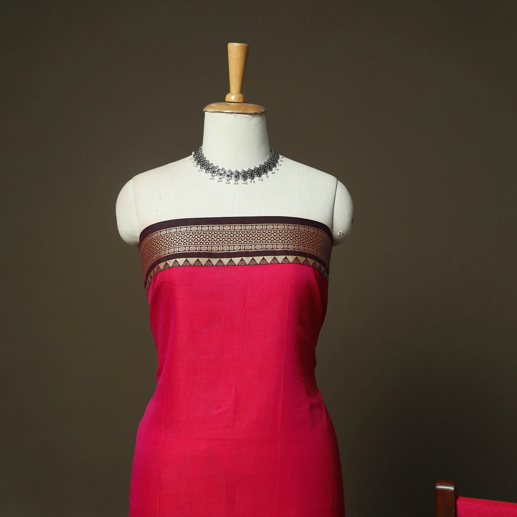 Red - Dharwad Woven Mercerised Cotton 3pc Unstitched Dress Material Suit Set 06 - Image 3