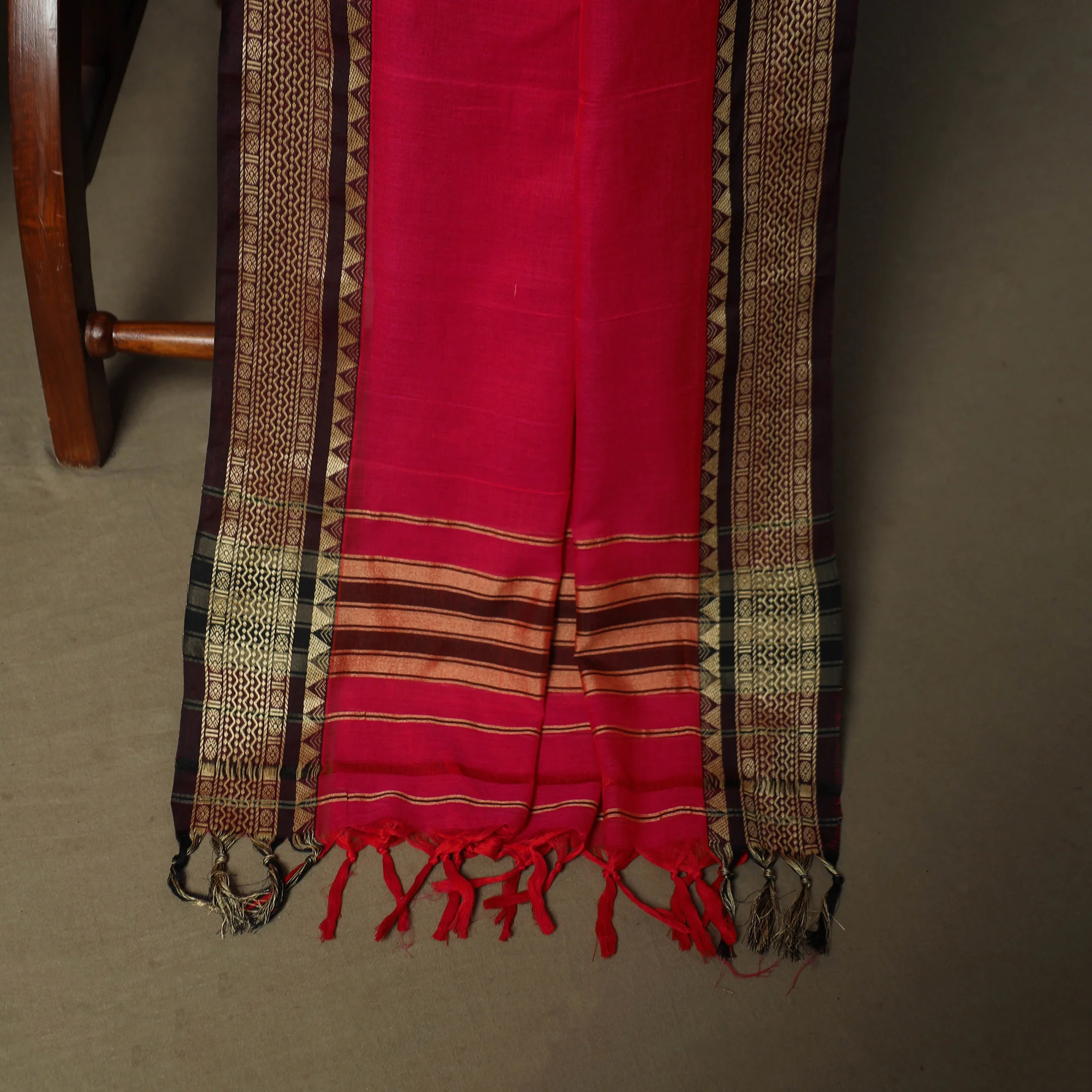 Red - Dharwad Woven Mercerised Cotton 3pc Unstitched Dress Material Suit Set 06 - Image 4