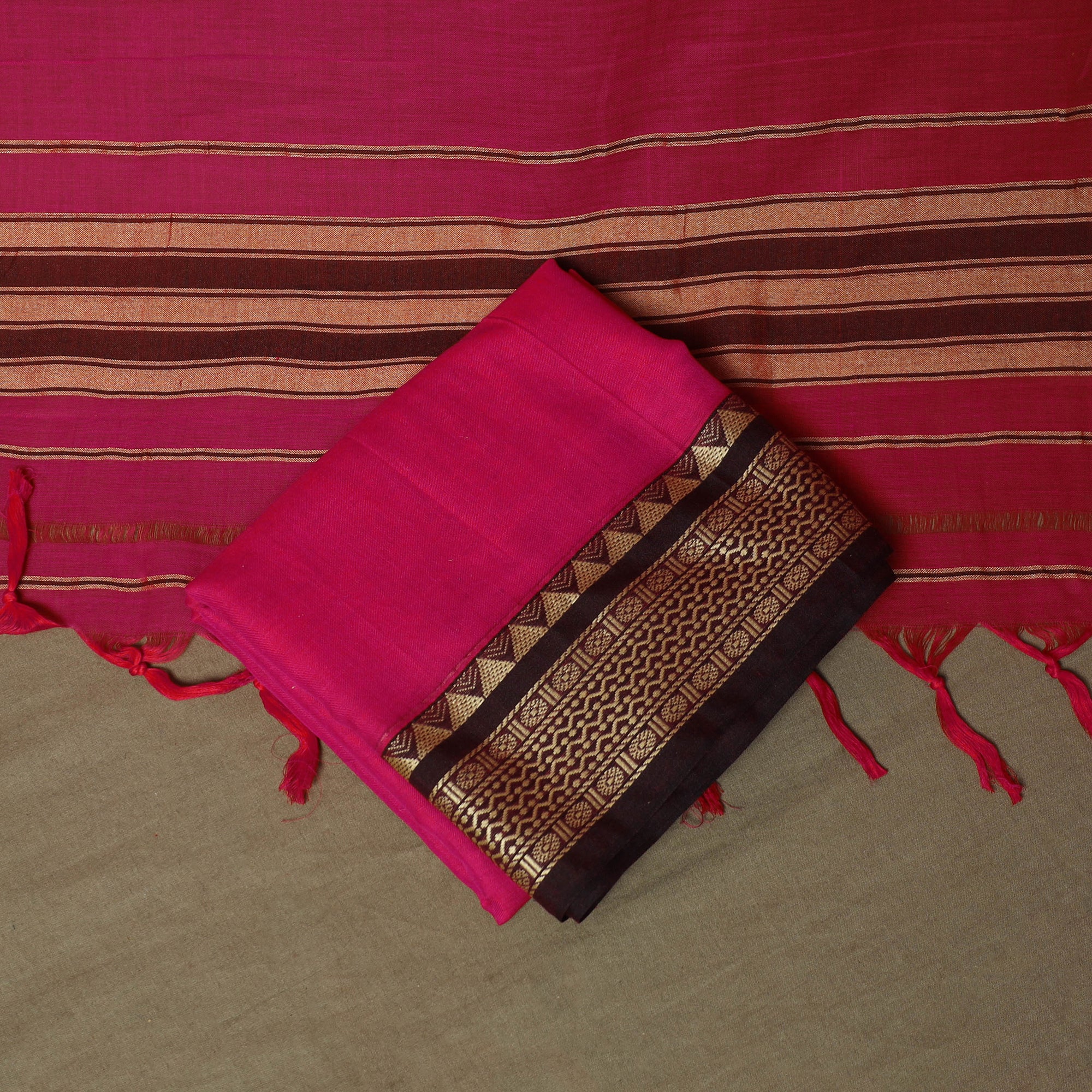 Red - Dharwad Woven Mercerised Cotton 3pc Unstitched Dress Material Suit Set 06 - Image 5