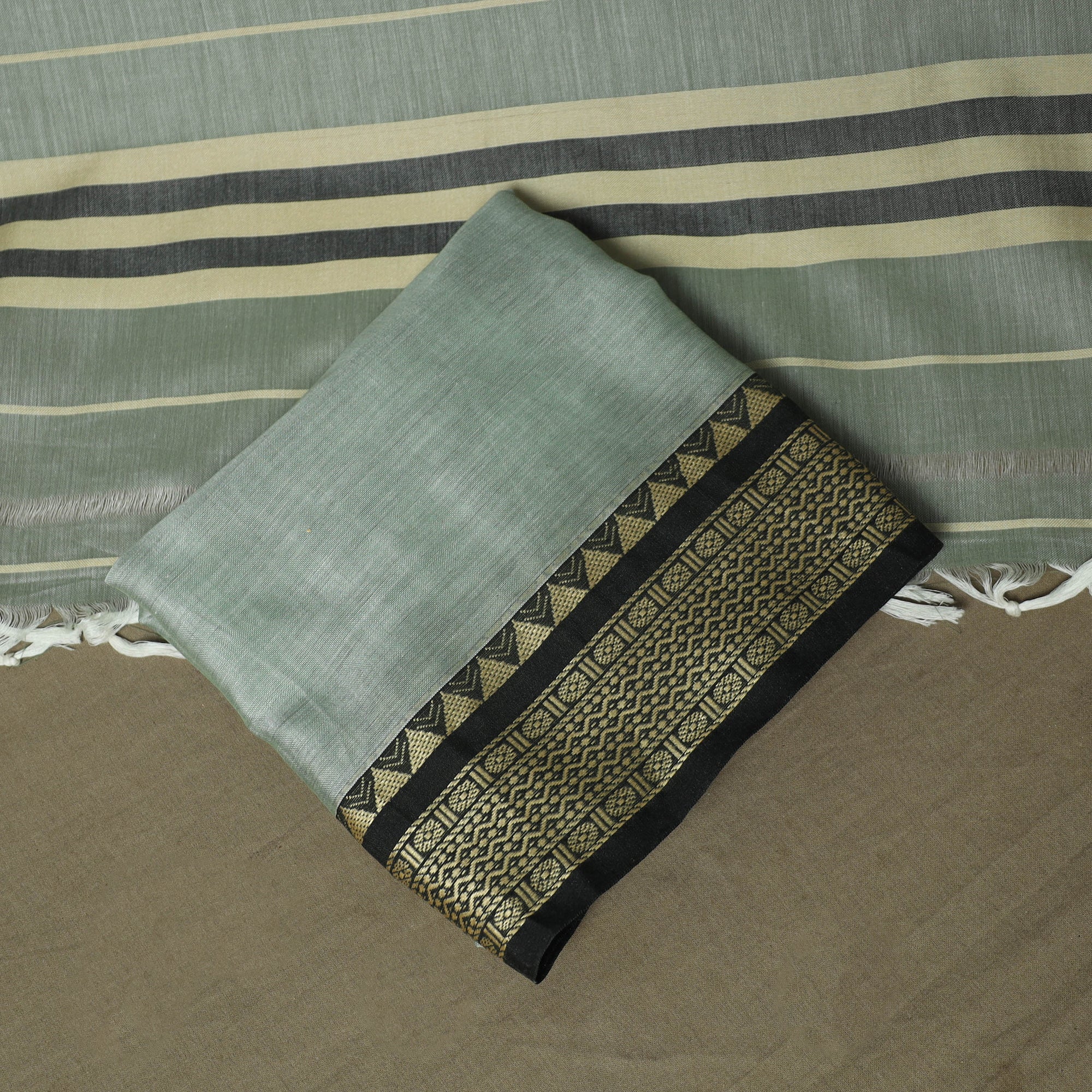 Green - Dharwad Woven Mercerised Cotton 3pc Unstitched Dress Material Suit Set 07 - Image 5