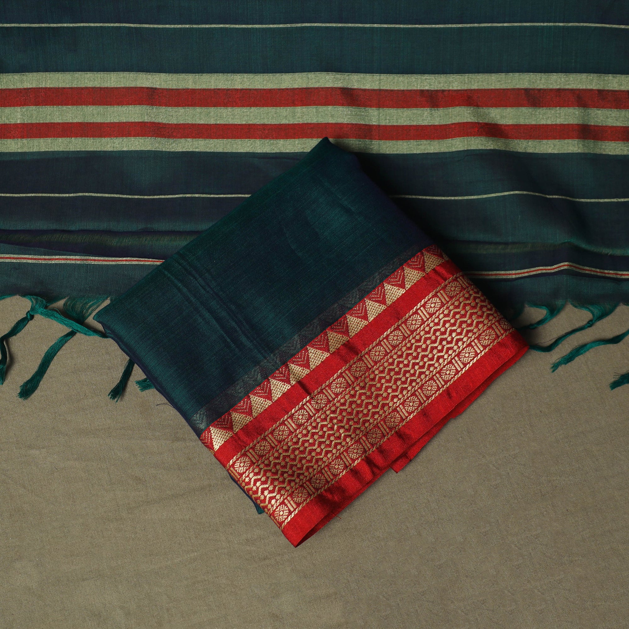 Green - Dharwad Woven Mercerised Cotton 3pc Unstitched Dress Material Suit Set 08 - Image 5