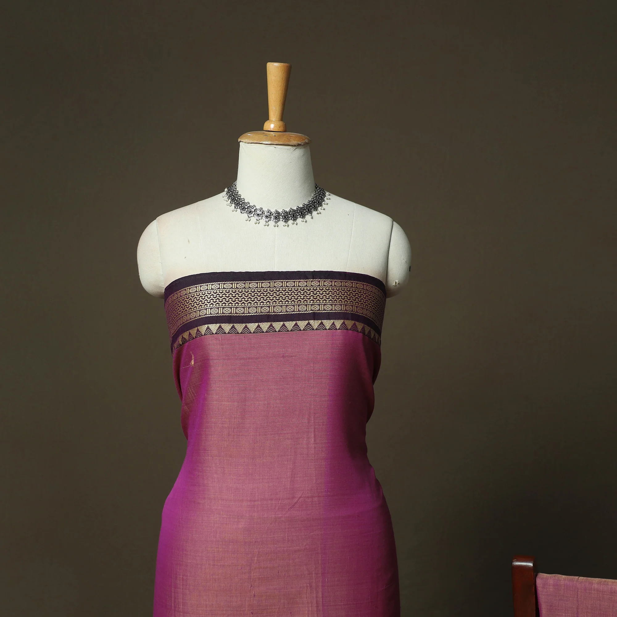Pink - Dharwad Woven Mercerised Cotton 3pc Unstitched Dress Material Suit Set 09 - Image 2