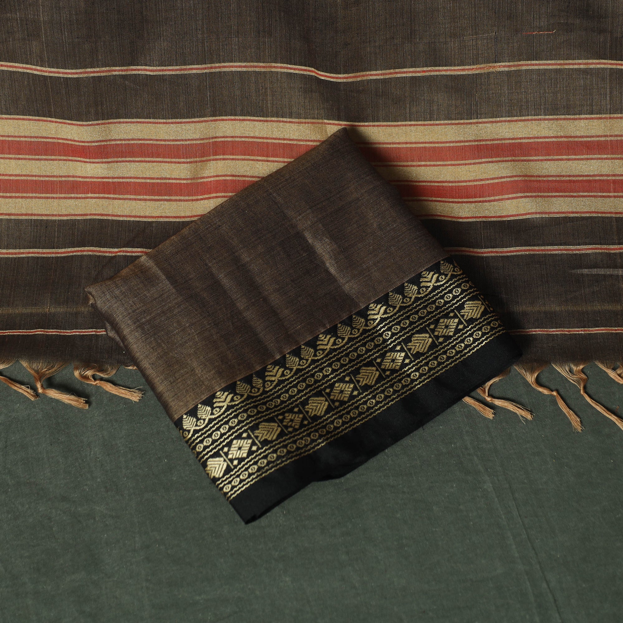 Brown - Dharwad Woven Mercerised Cotton 3pc Unstitched Dress Material Suit Set 10 - Image 5