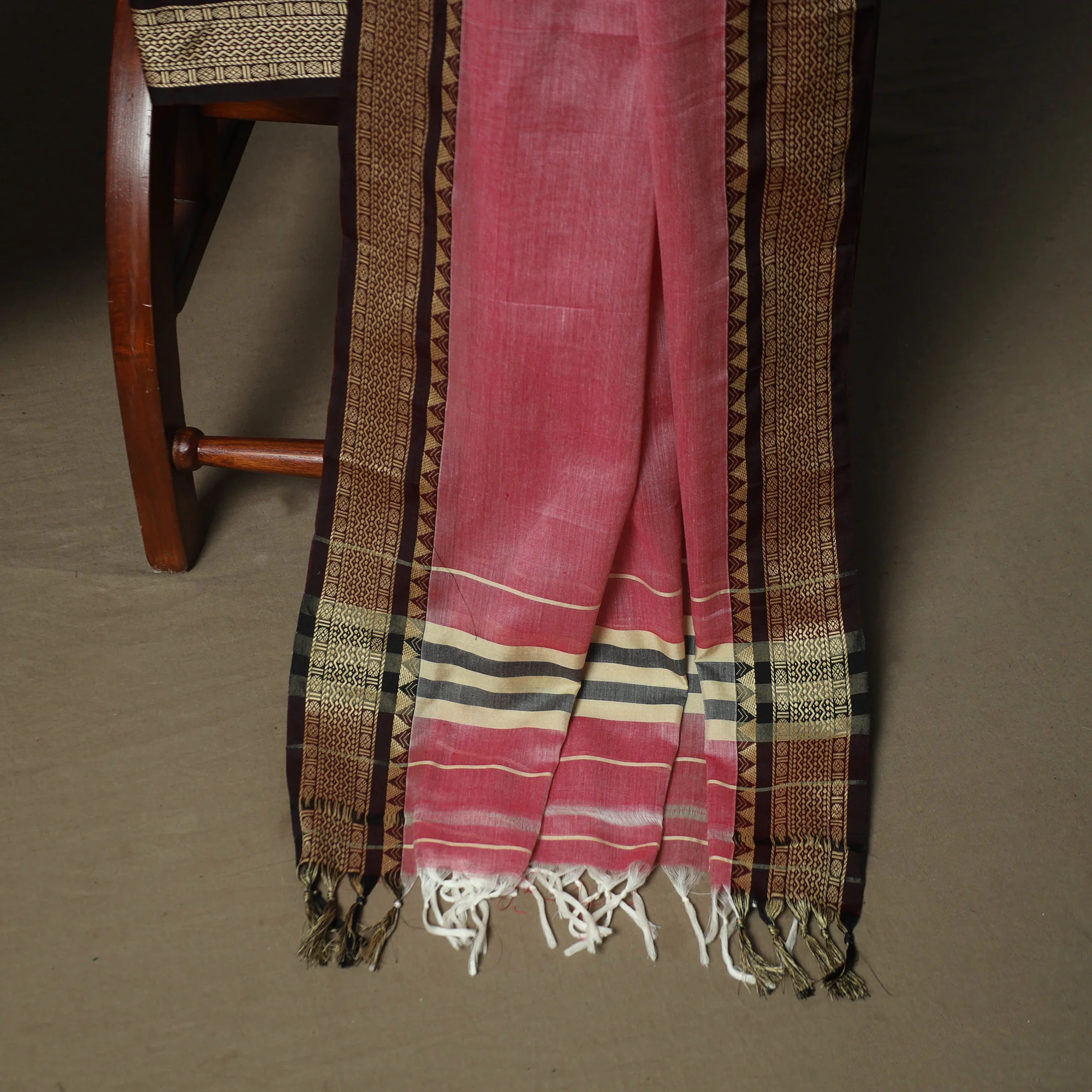Pink - Dharwad Woven Mercerised Cotton 3pc Unstitched Dress Material Suit Set 10 - Image 5