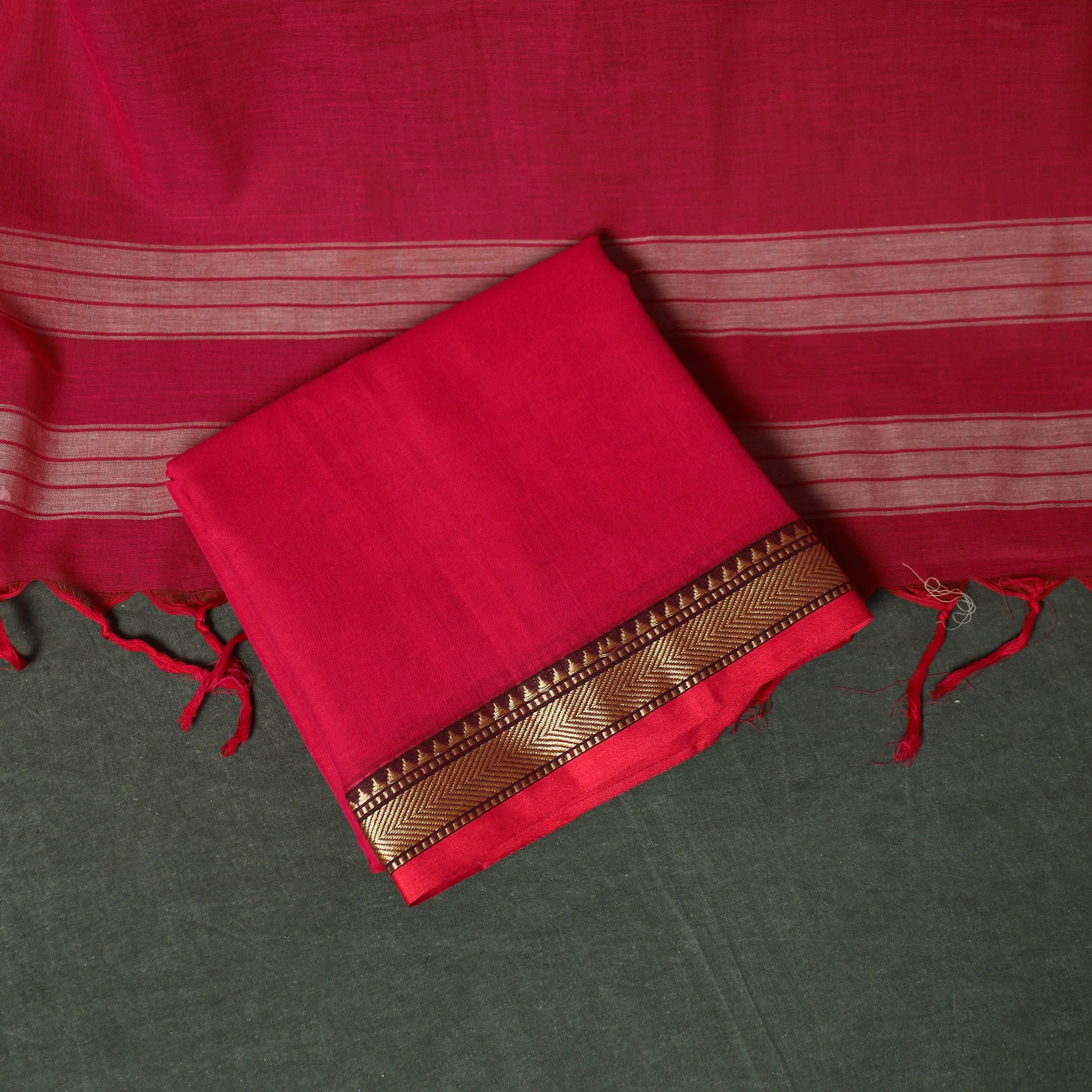 Pink - Dharwad Woven Mercerised Cotton 3pc Unstitched Dress Material Suit Set 14 - Image 5