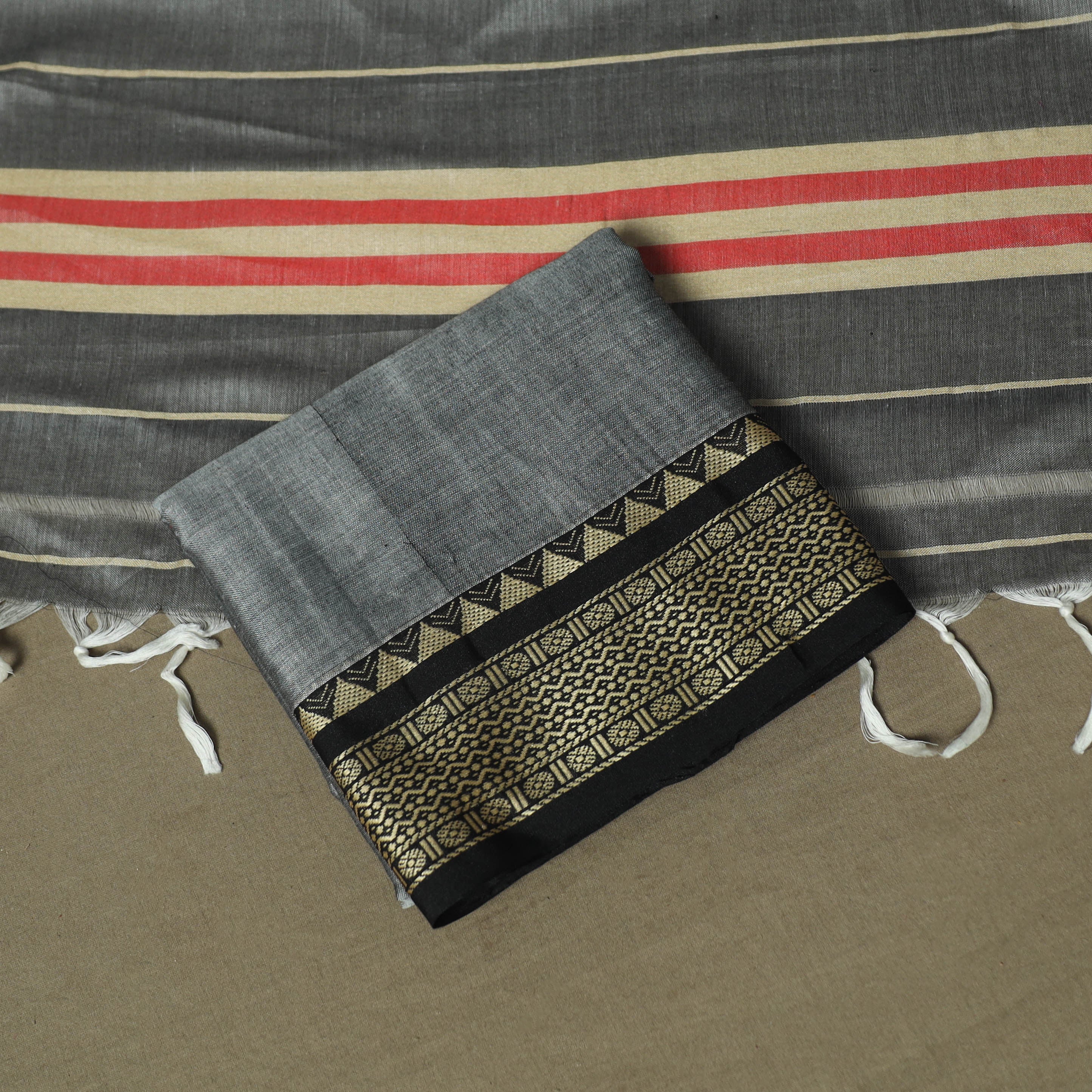 Grey - Dharwad Woven Mercerised Cotton 3pc Unstitched Dress Material Suit Set 16 - Image 5