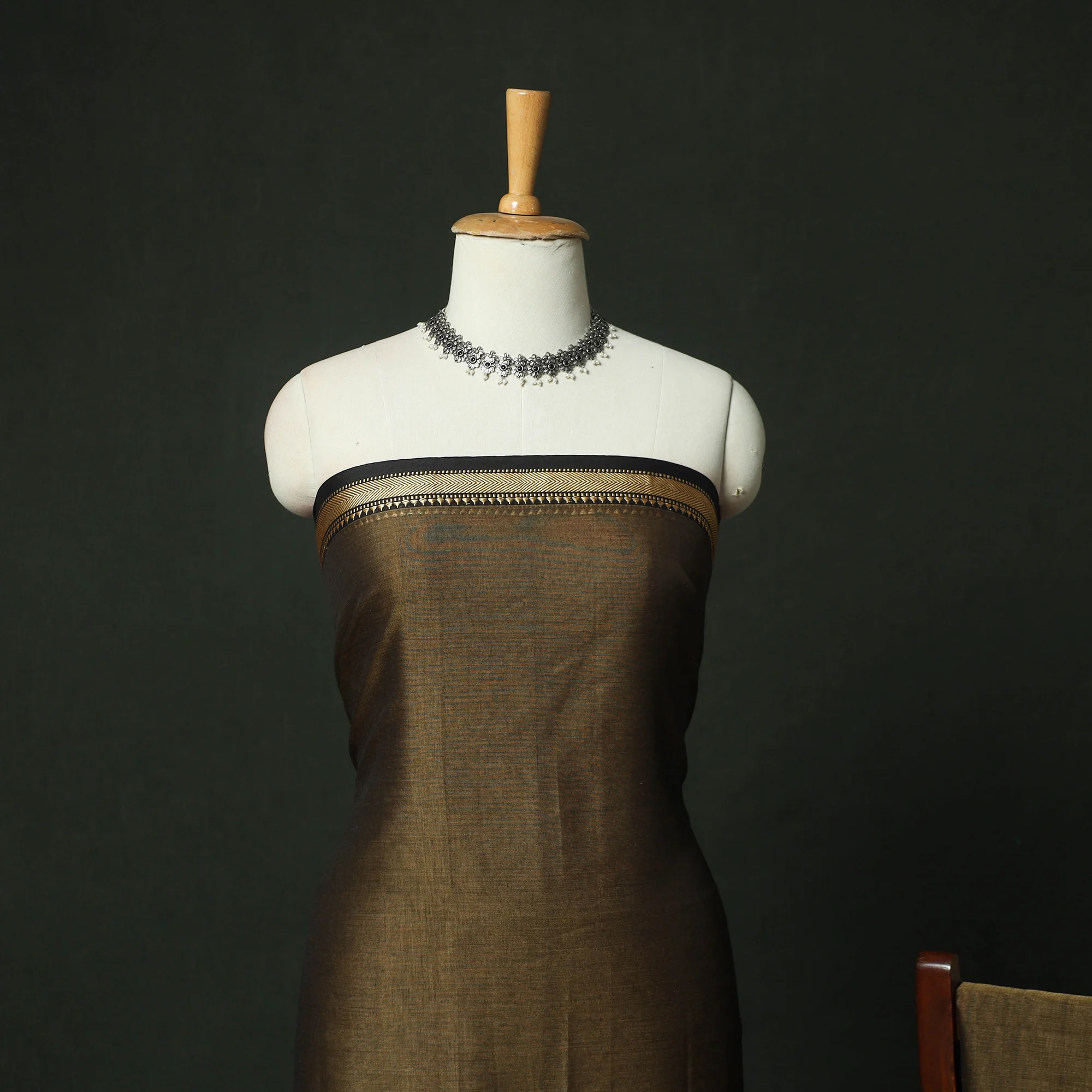 Brown - Dharwad Woven Mercerised Cotton 3pc Unstitched Dress Material Suit Set 19 - Image 3