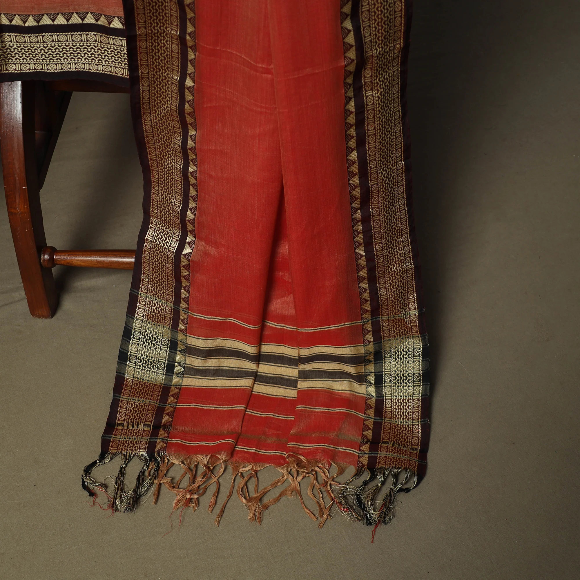 Orange - Dharwad Woven Mercerised Cotton 3pc Unstitched Dress Material Suit Set 19 - Image 4