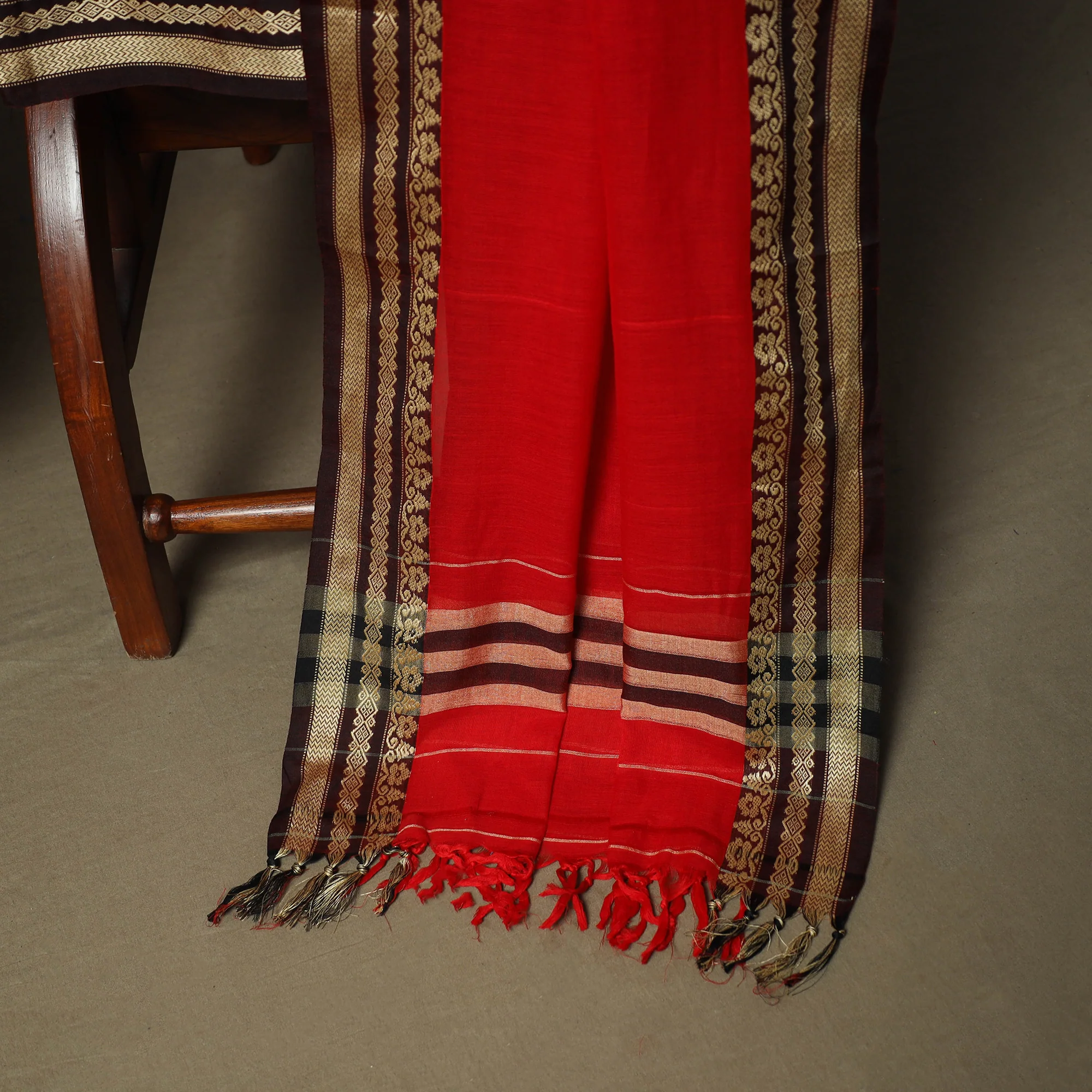 Red - Dharwad Woven Mercerised Cotton 3pc Unstitched Dress Material Suit Set 20 - Image 4