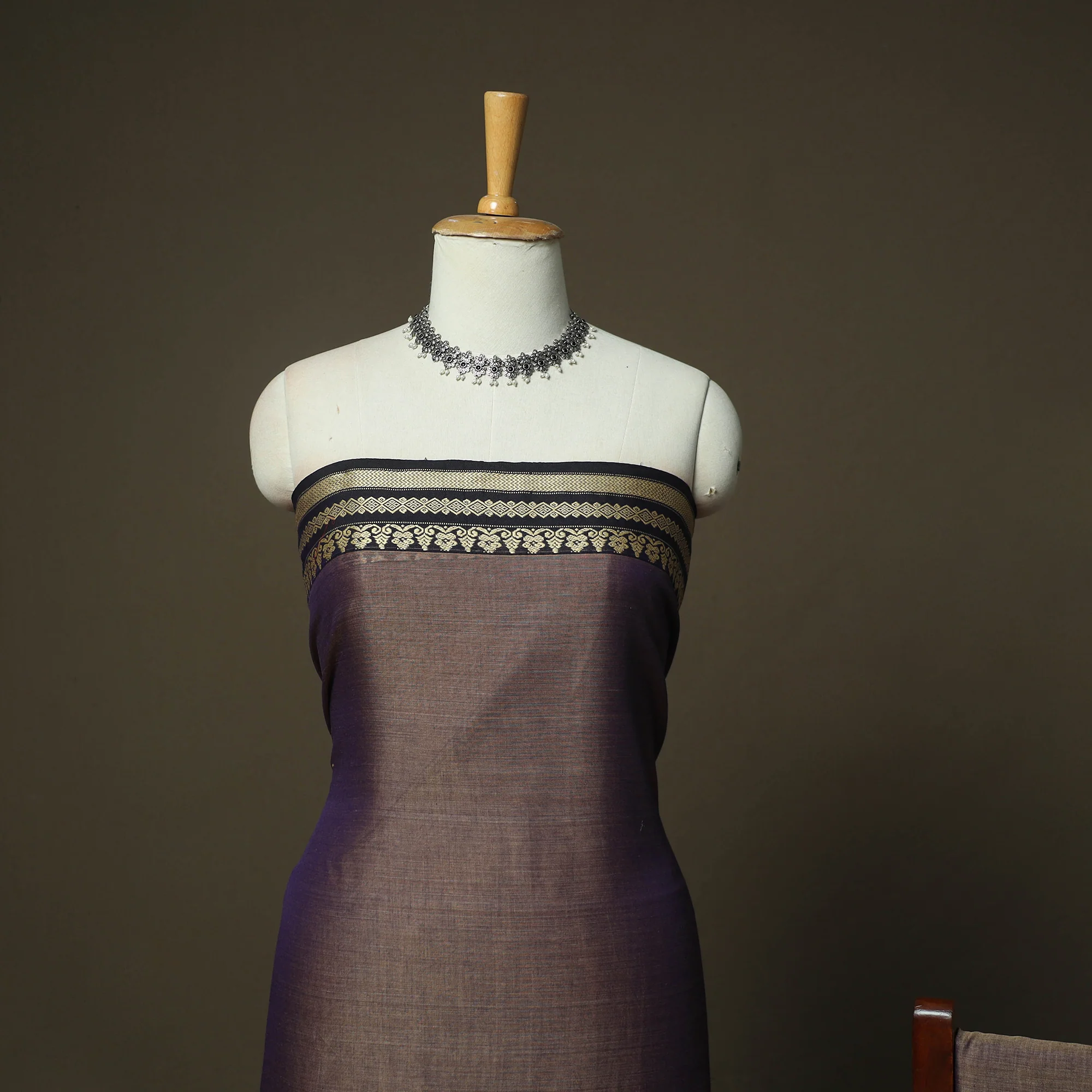 Brown - Dharwad Woven Mercerised Cotton 3pc Unstitched Dress Material Suit Set 21 - Image 3