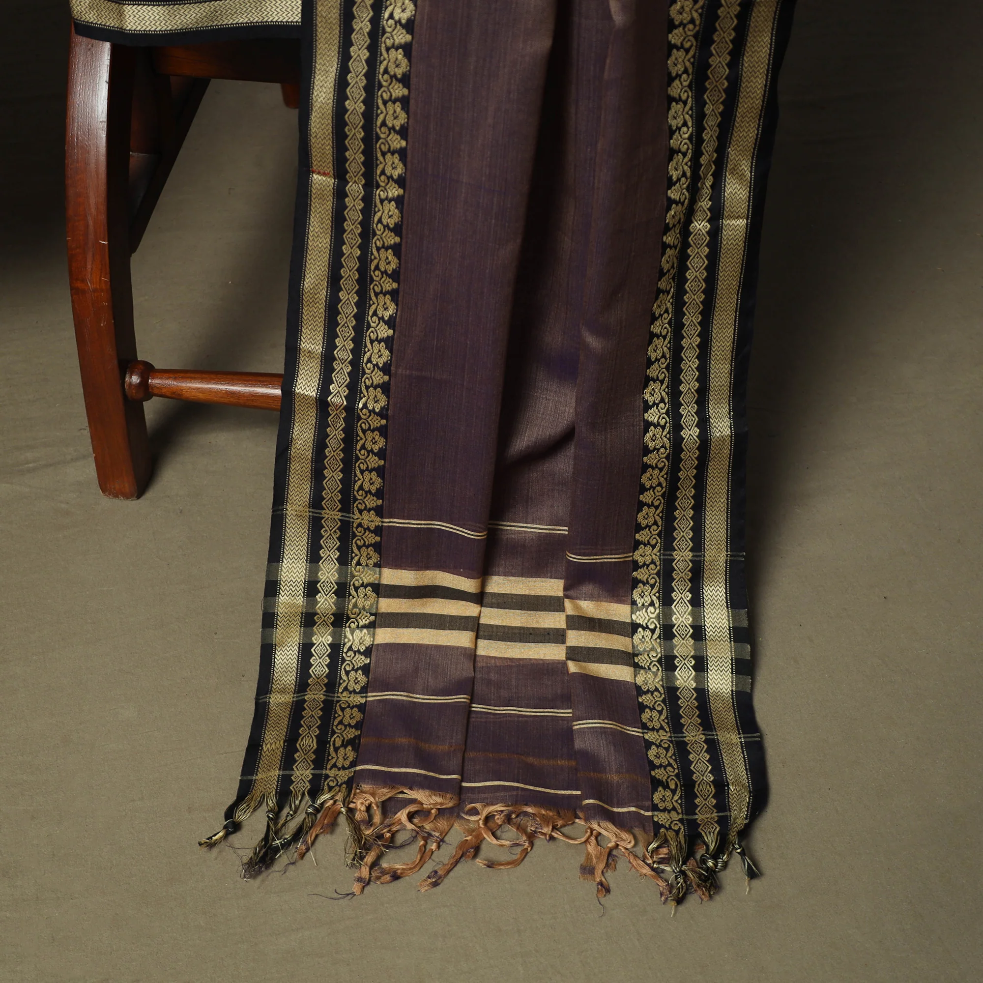 Brown - Dharwad Woven Mercerised Cotton 3pc Unstitched Dress Material Suit Set 21 - Image 4