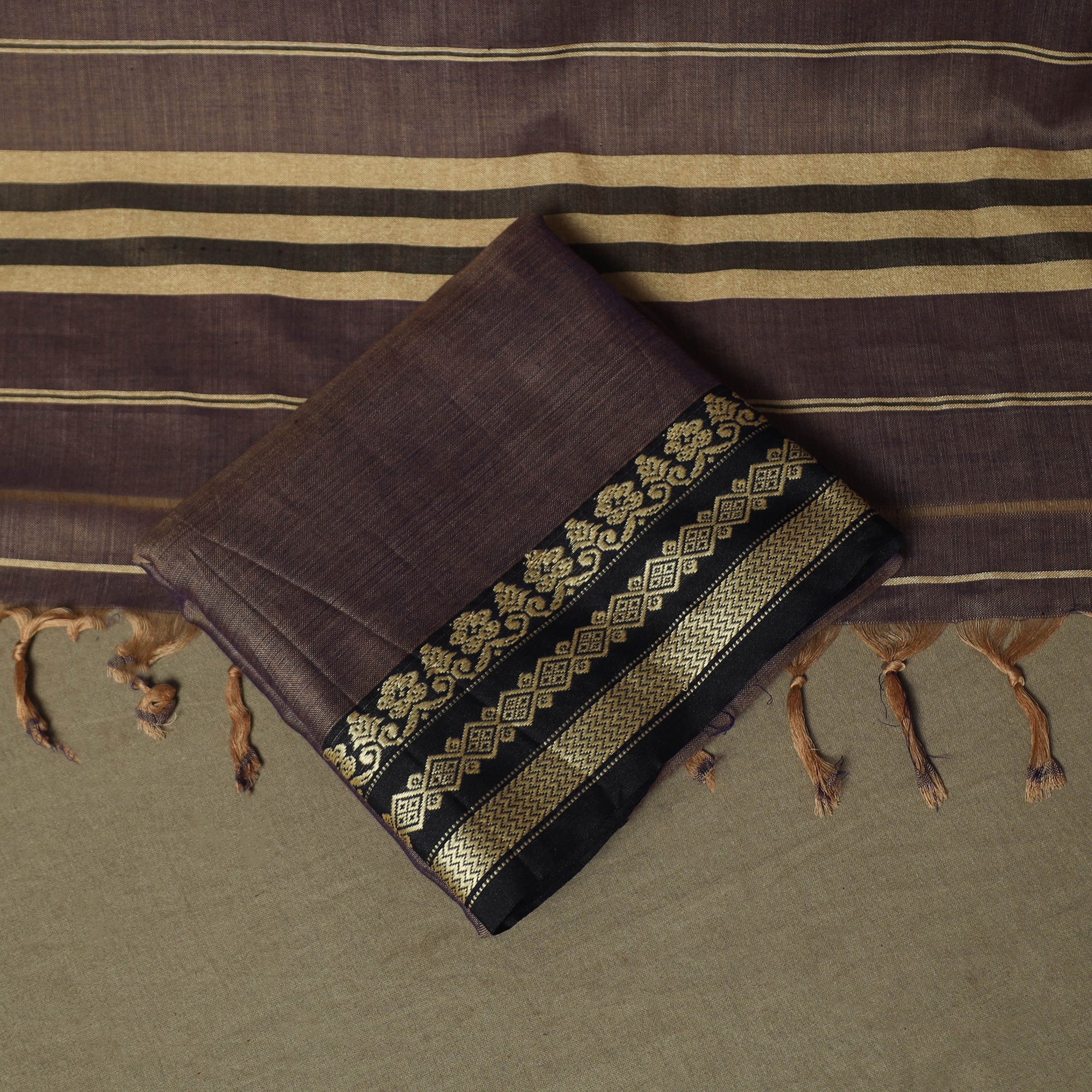 Brown - Dharwad Woven Mercerised Cotton 3pc Unstitched Dress Material Suit Set 21 - Image 5