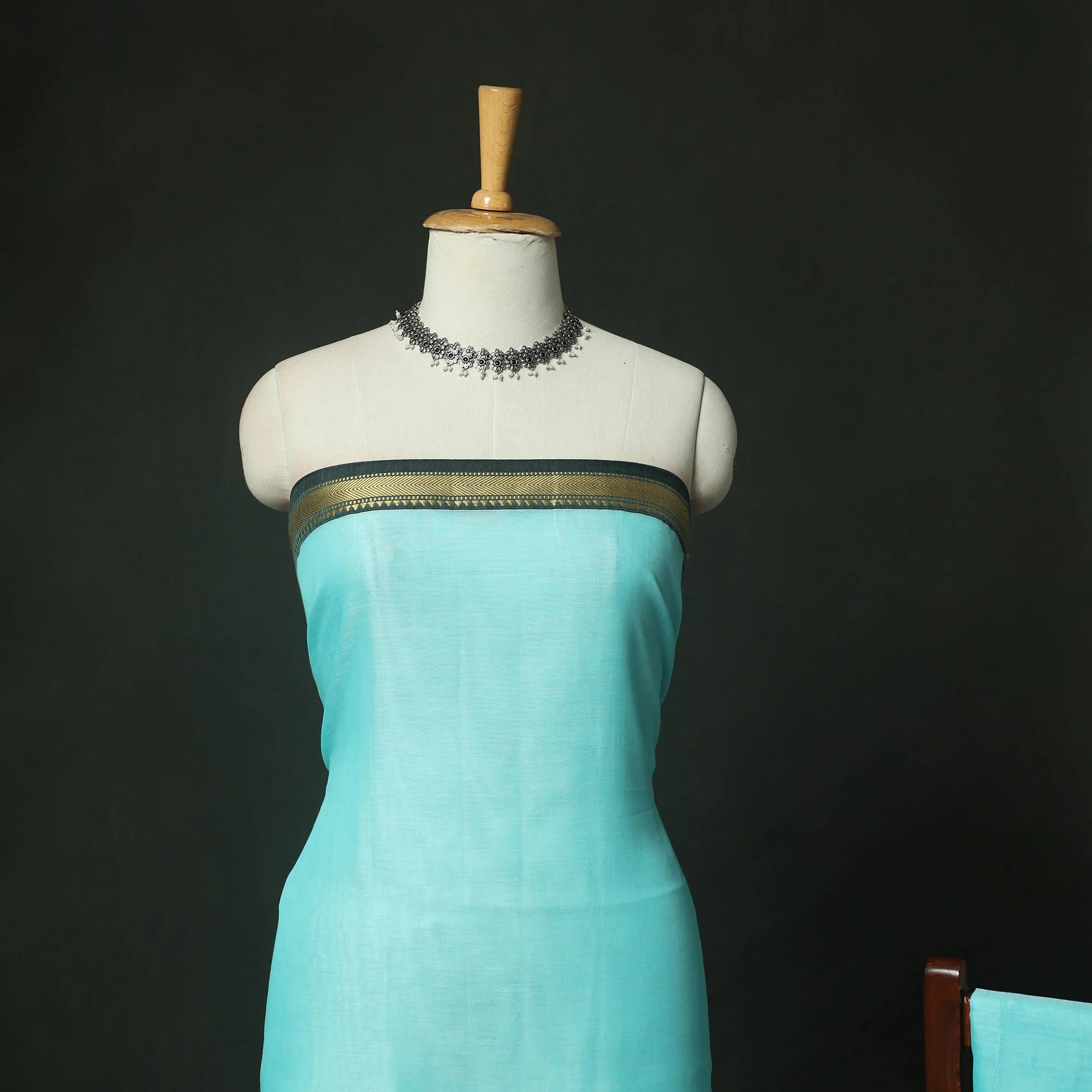 Blue - Dharwad Woven Mercerised Cotton 3pc Unstitched Dress Material Suit Set 22 - Image 3