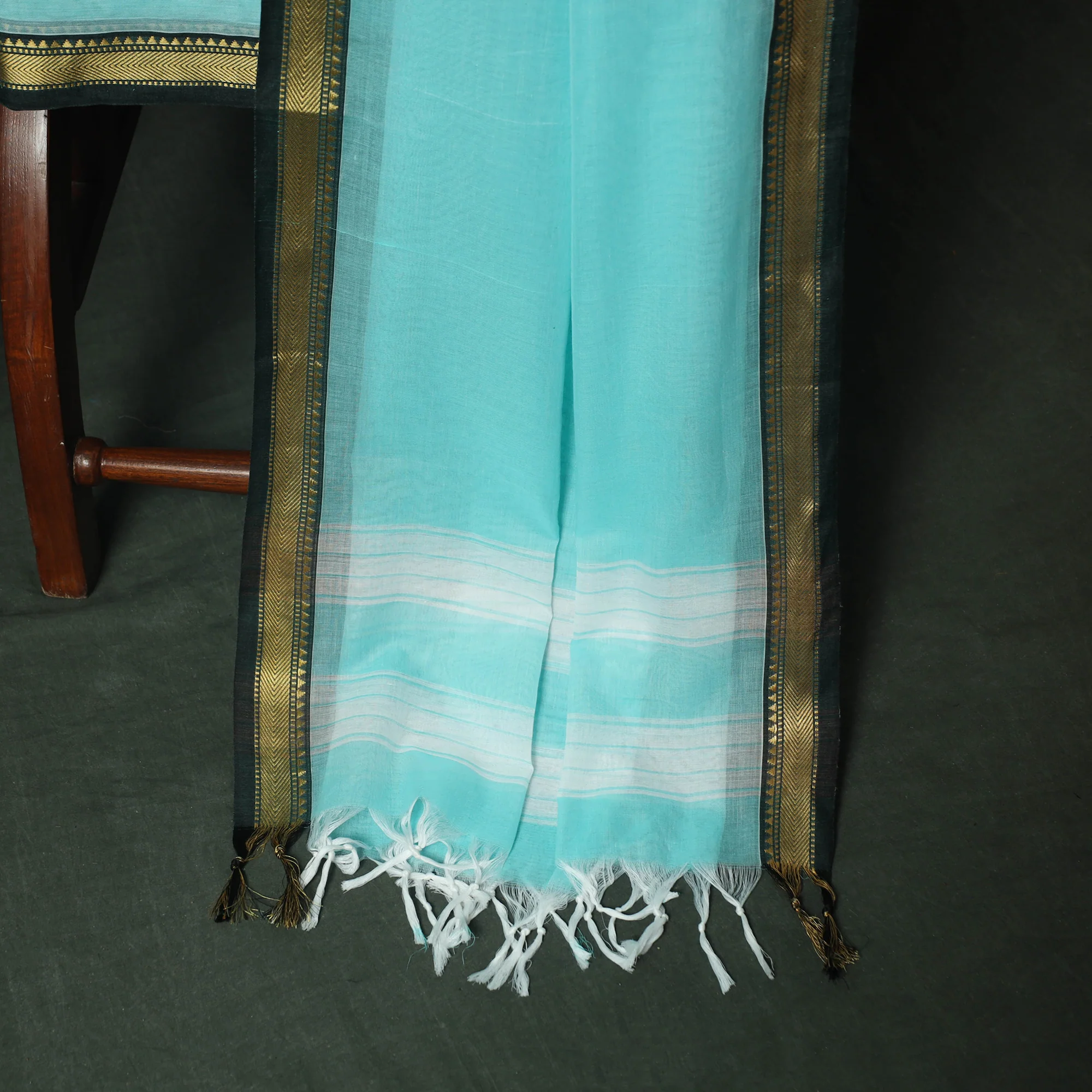 Blue - Dharwad Woven Mercerised Cotton 3pc Unstitched Dress Material Suit Set 22 - Image 4