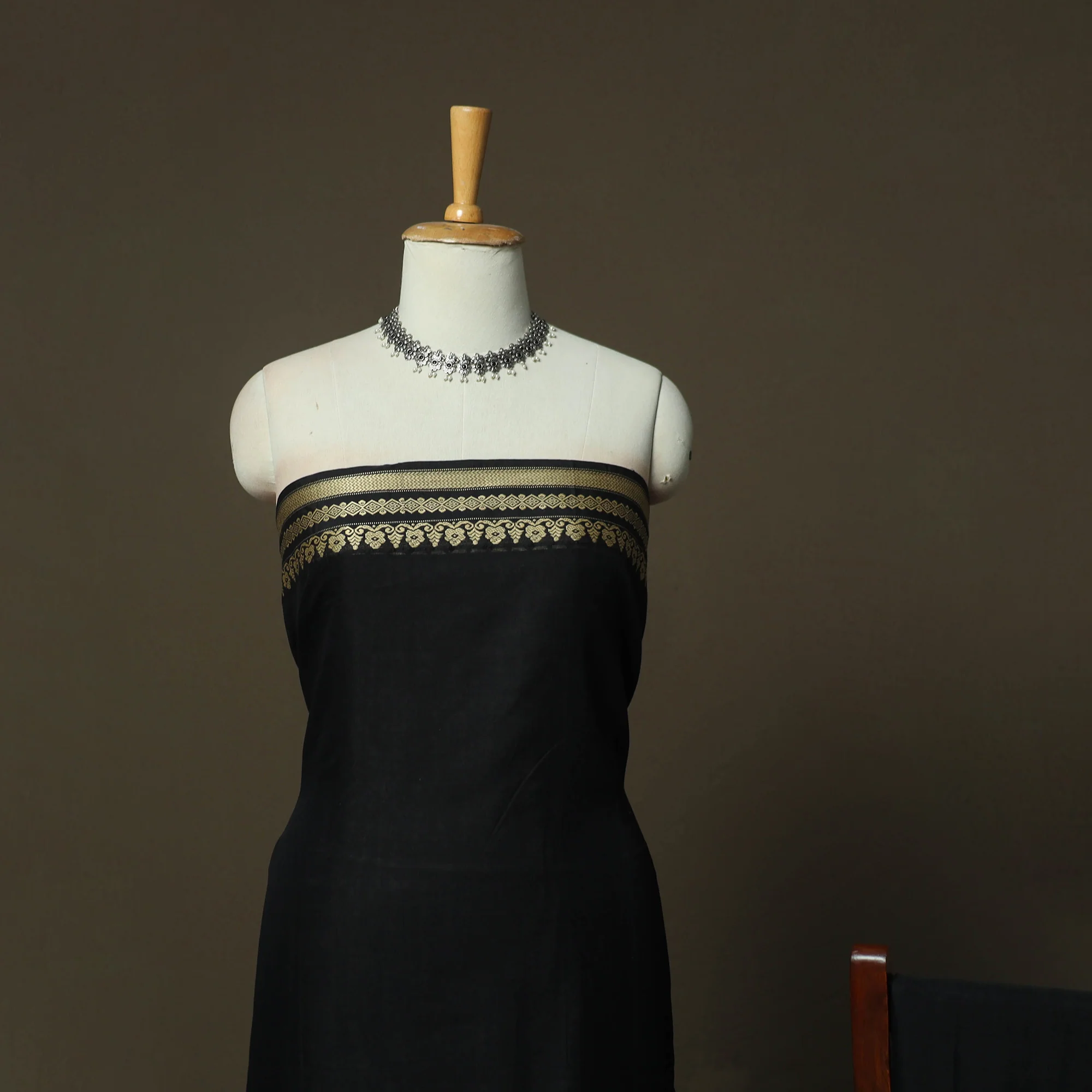 Black - Dharwad Woven Mercerised Cotton 3pc Unstitched Dress Material Suit Set 24 - Image 3